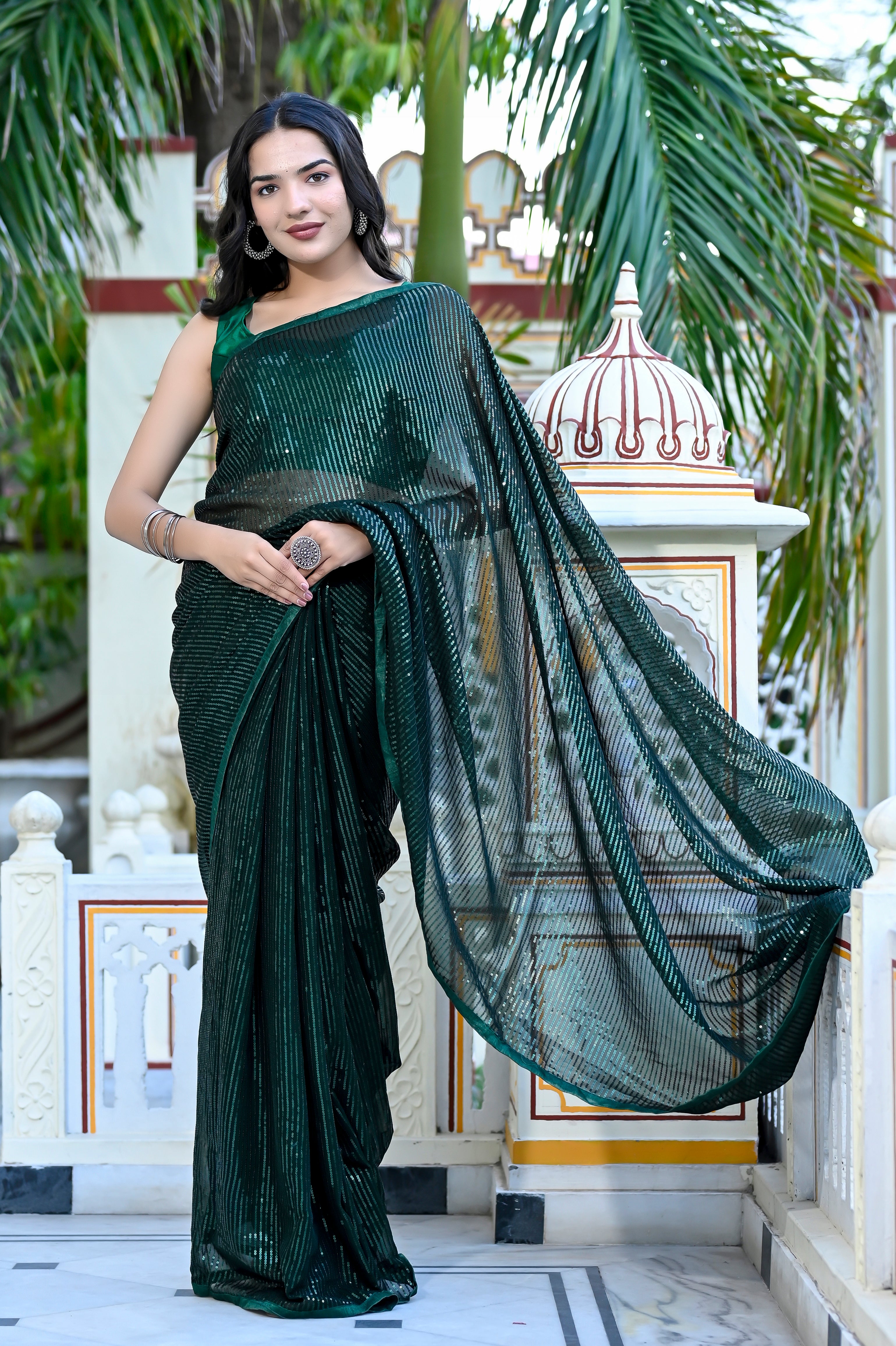 Arnisa Green Sequence Saree