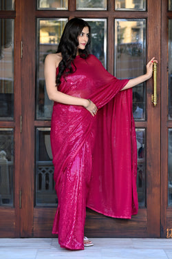 Arnisa Rani Pink Sequence Saree