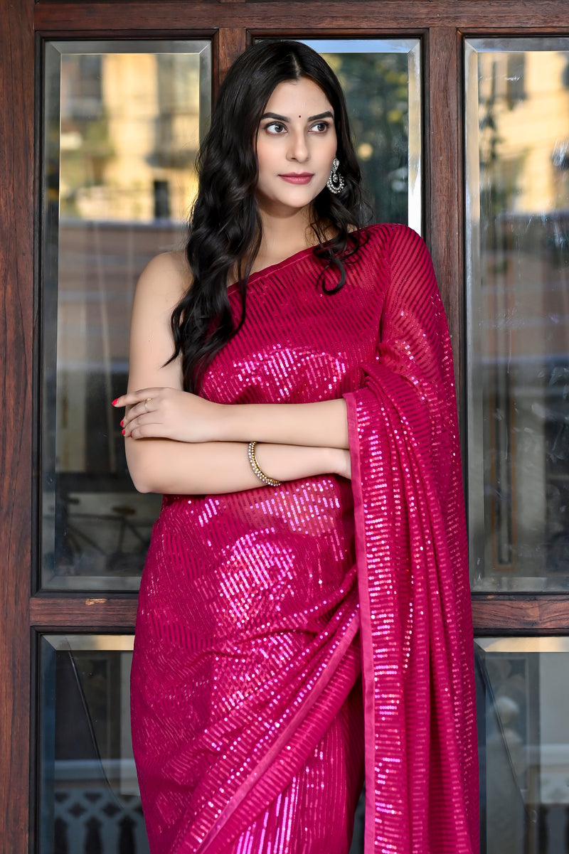 Arnisa Rani Pink Sequence Saree