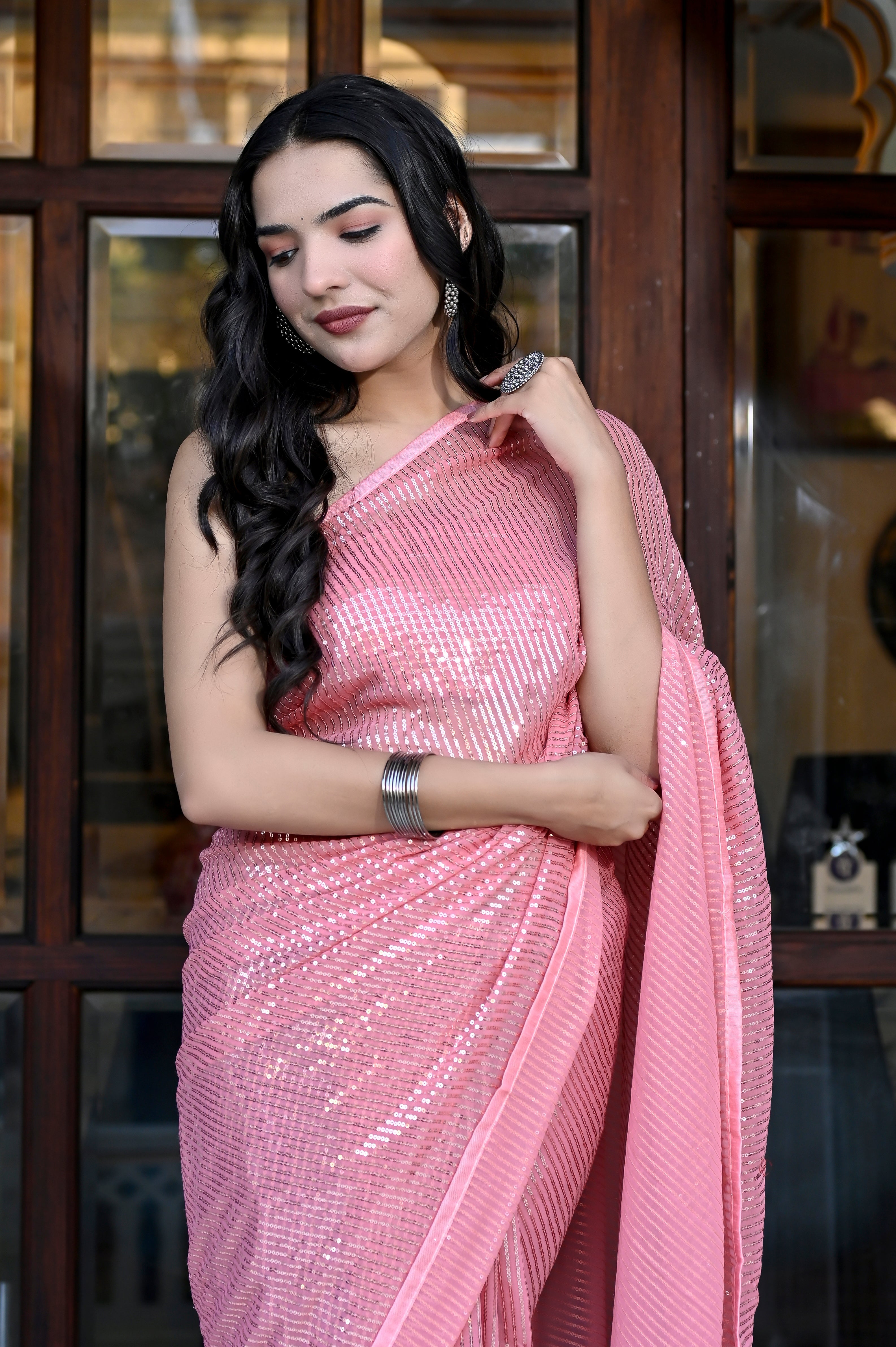 Arnissa Pink Sequence Saree