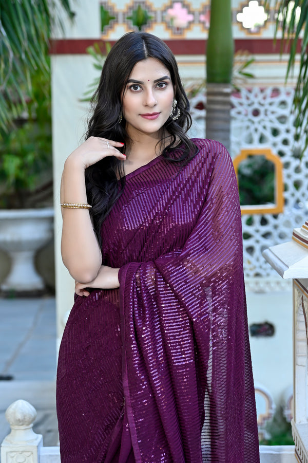 Bhawna Wine Sequence Saree