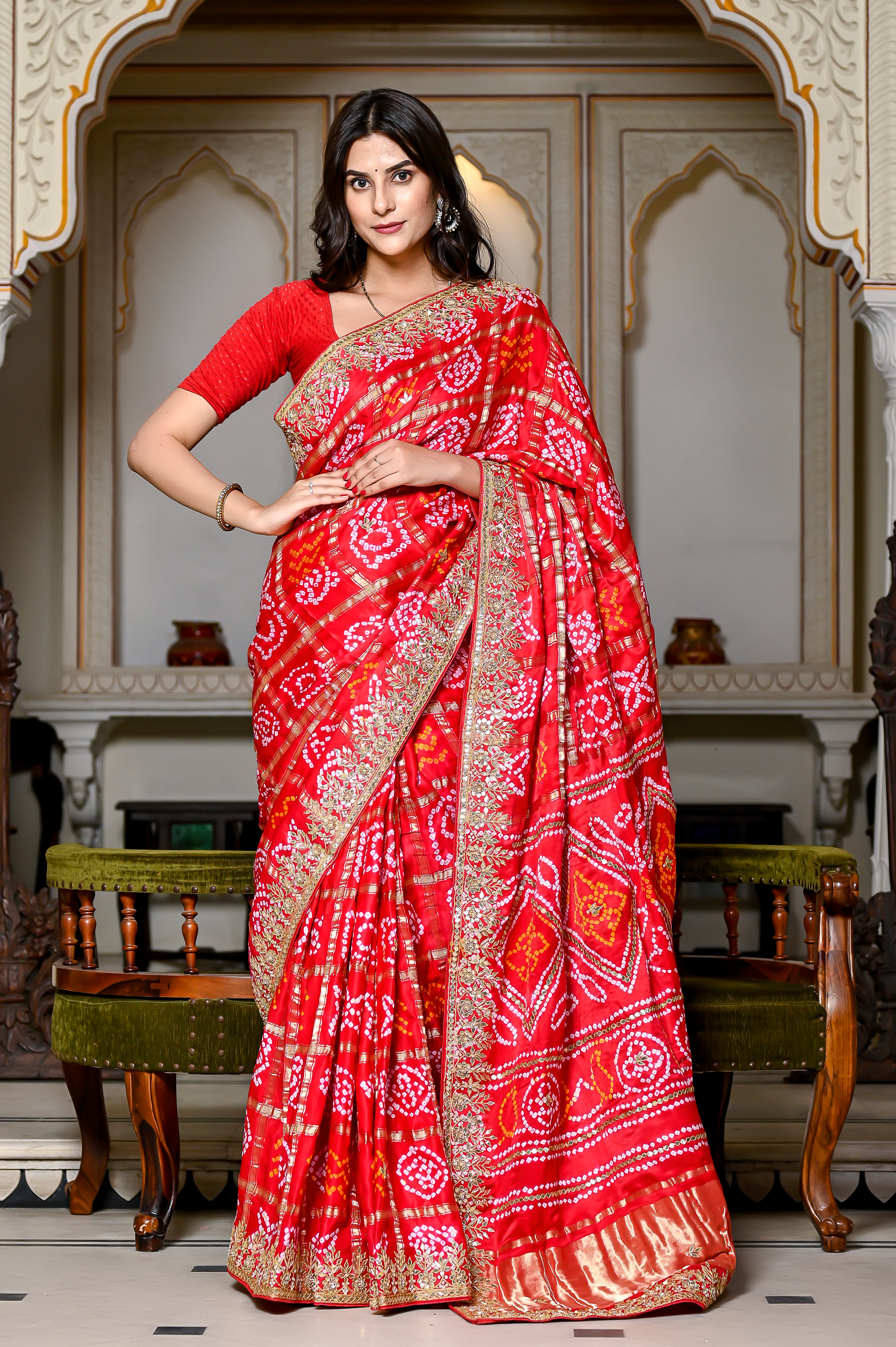Bhavisha Red Gajji Silk Saree