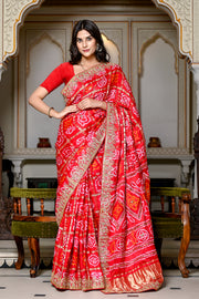 Bhavisha Red Gajji Silk Saree