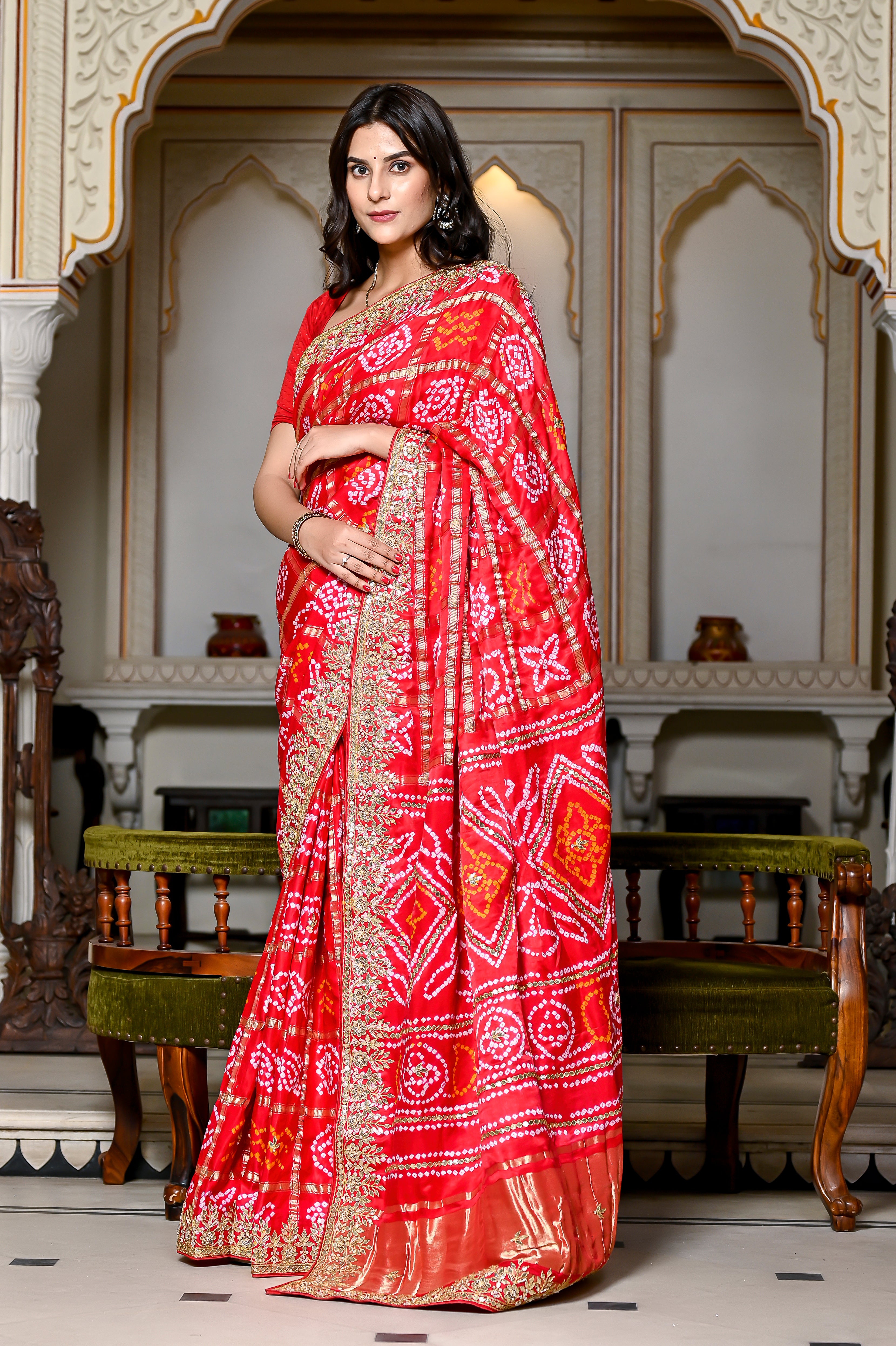 Bhavisha Red Gajji Silk Saree