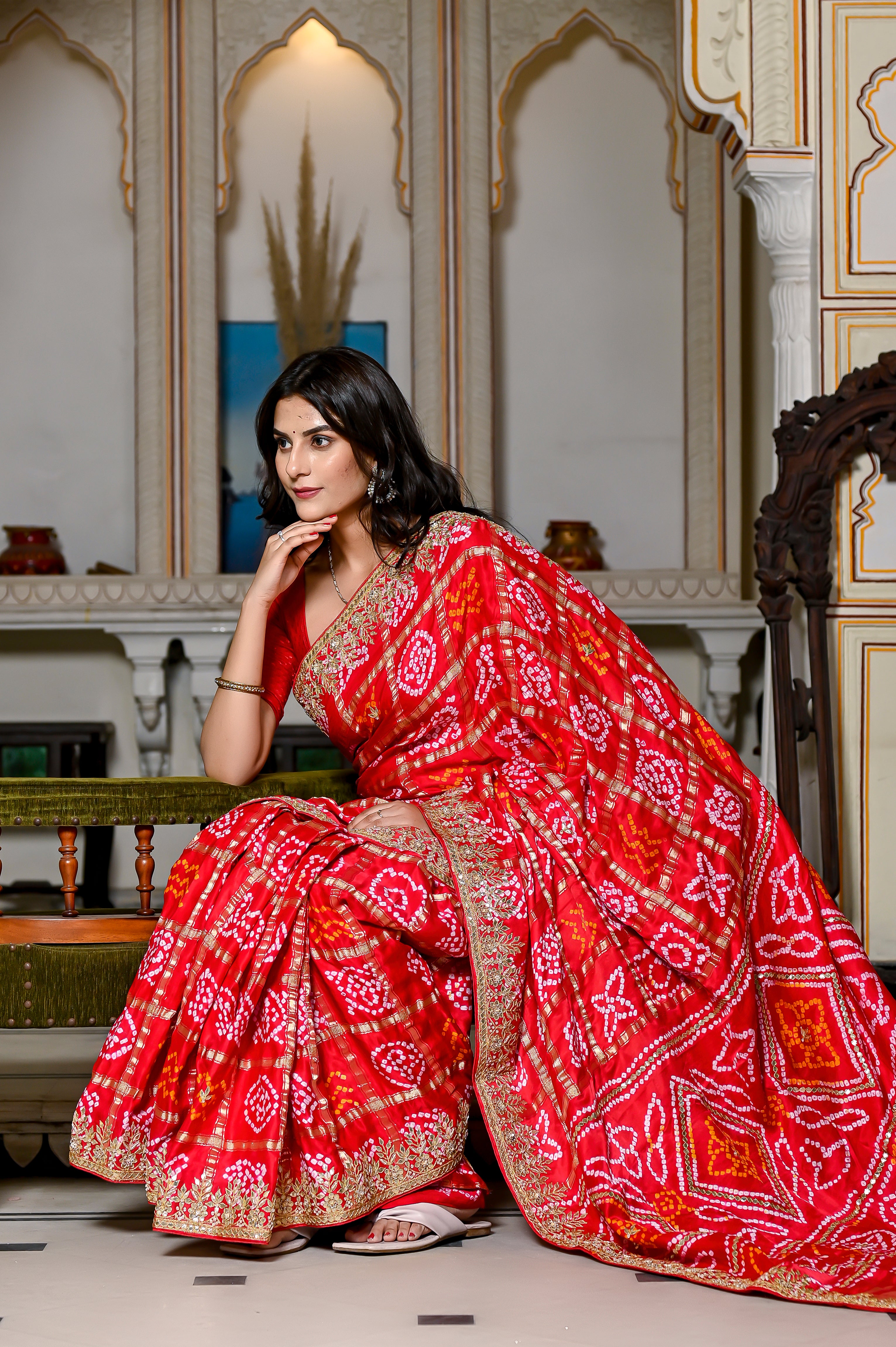 Bhavisha Red Gajji Silk Saree