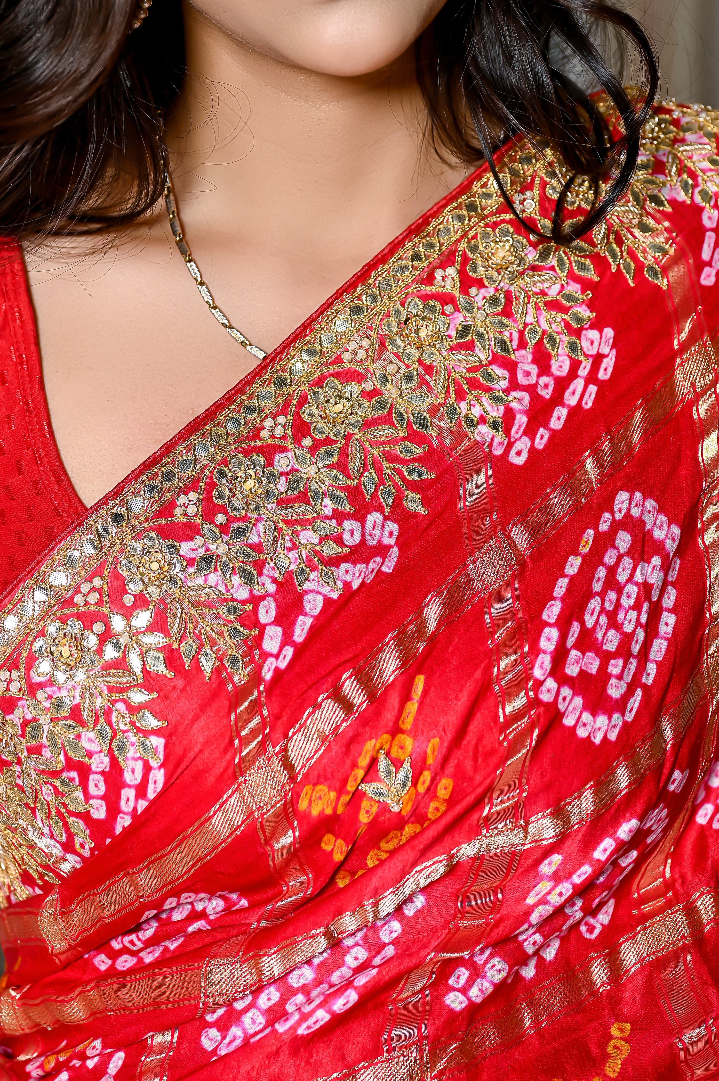 Bhavisha Red Gajji Silk Saree