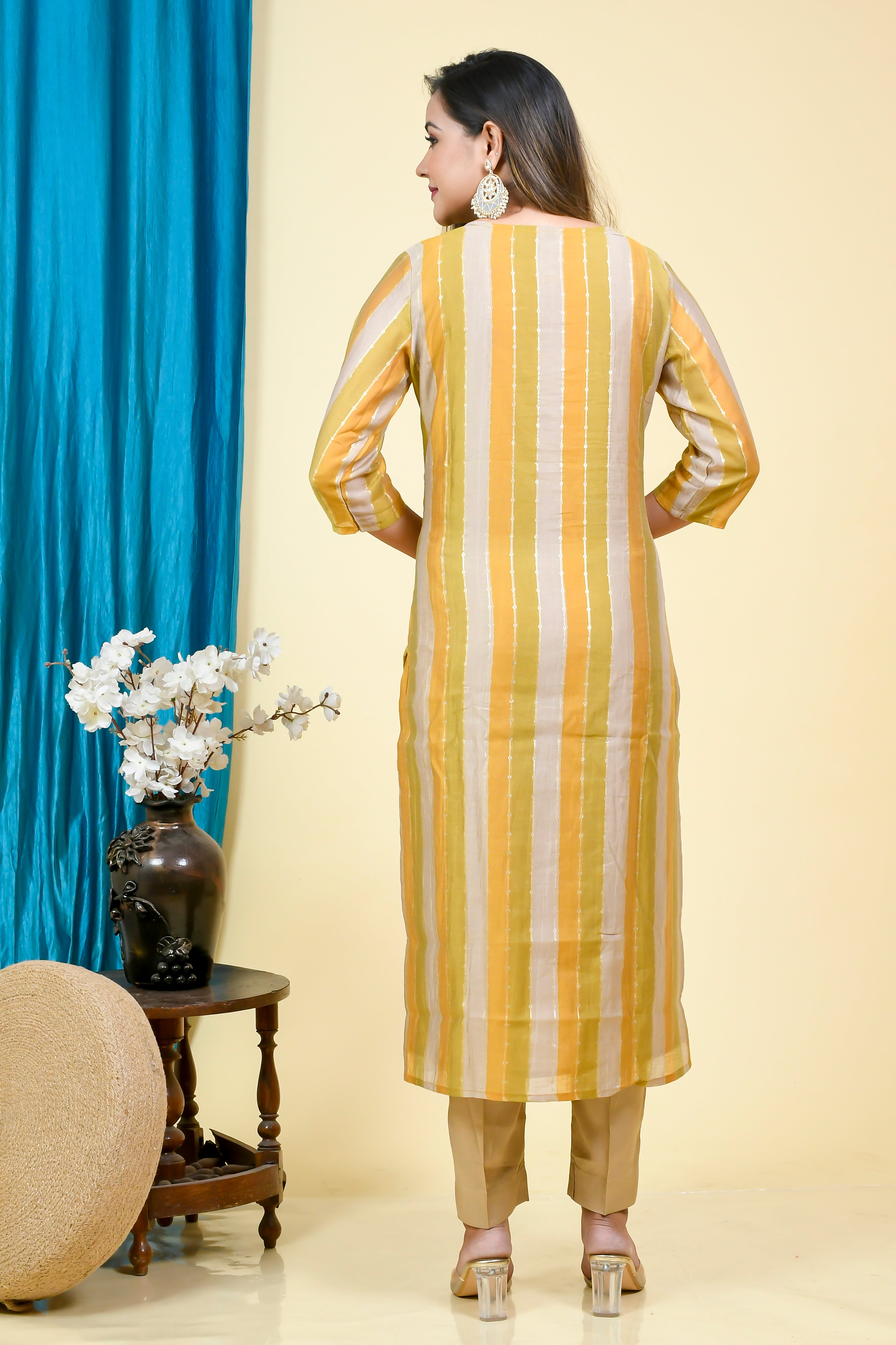 Yellow Striped Kurta Set