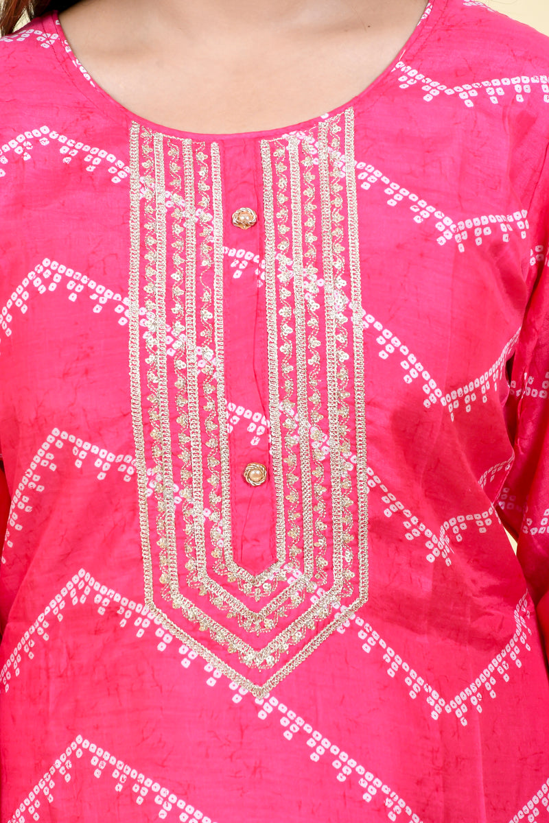 Pink Bandhej Kurta Set