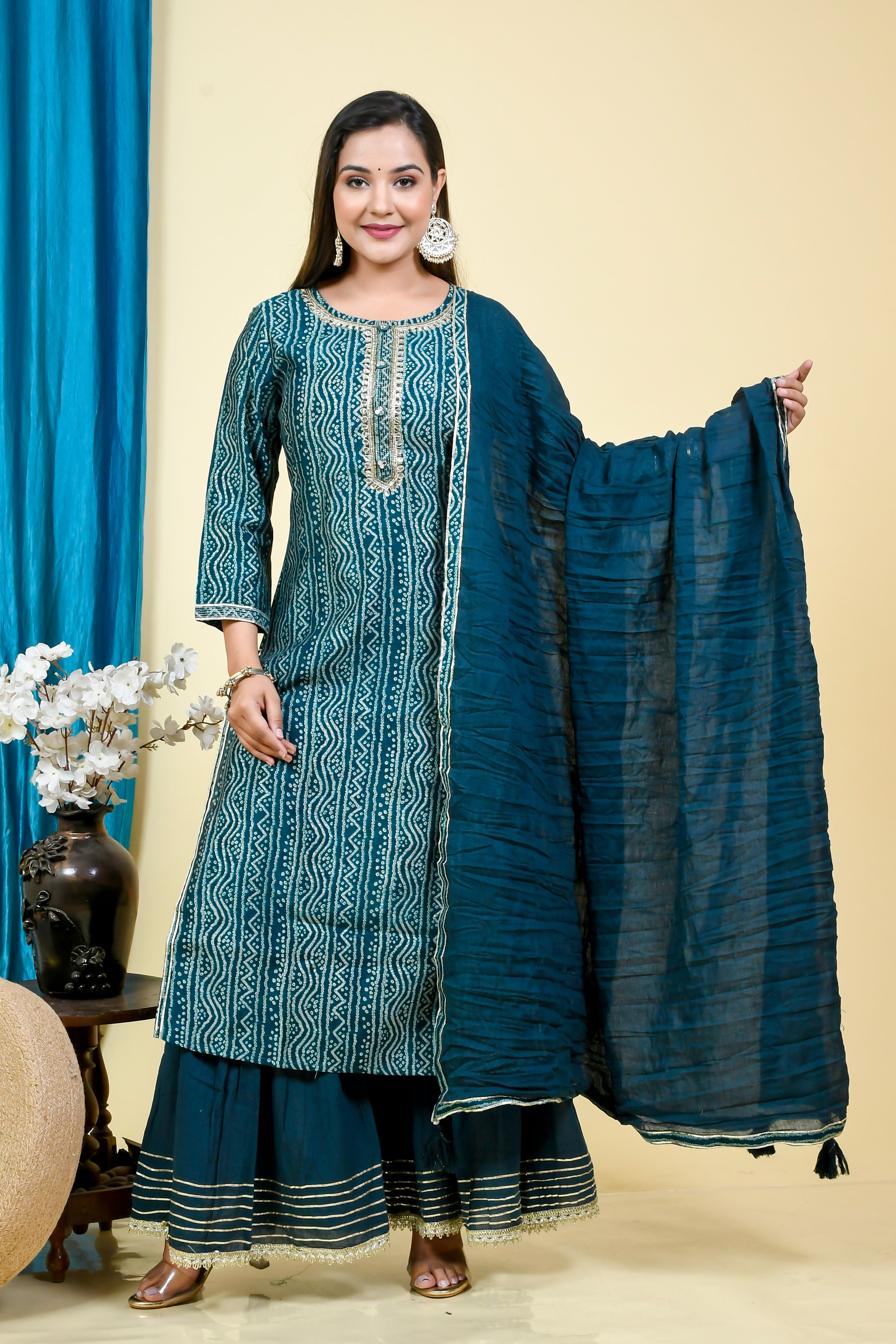 Blue Bandhani Kurta Set