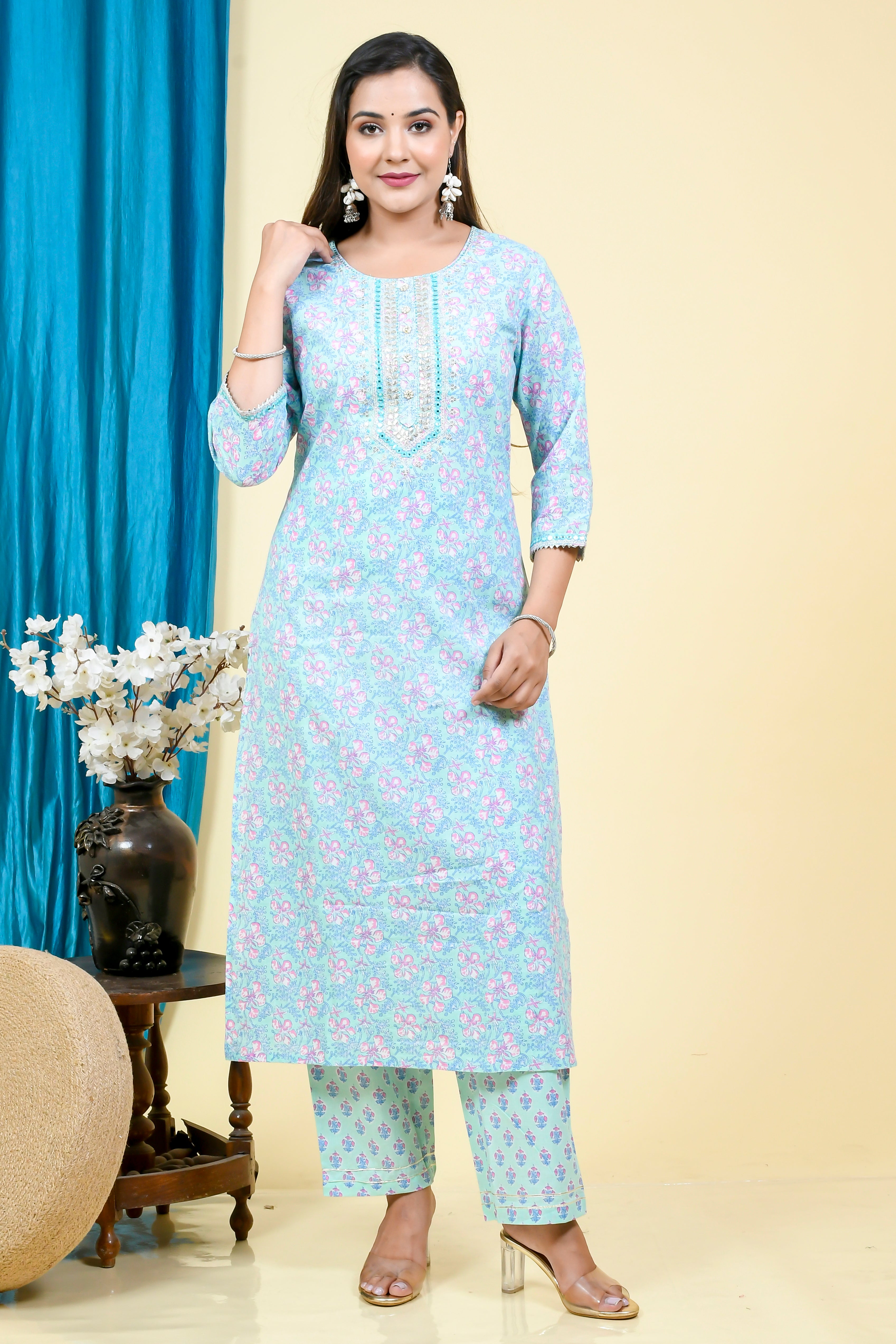 Blue Floral Kurta Set