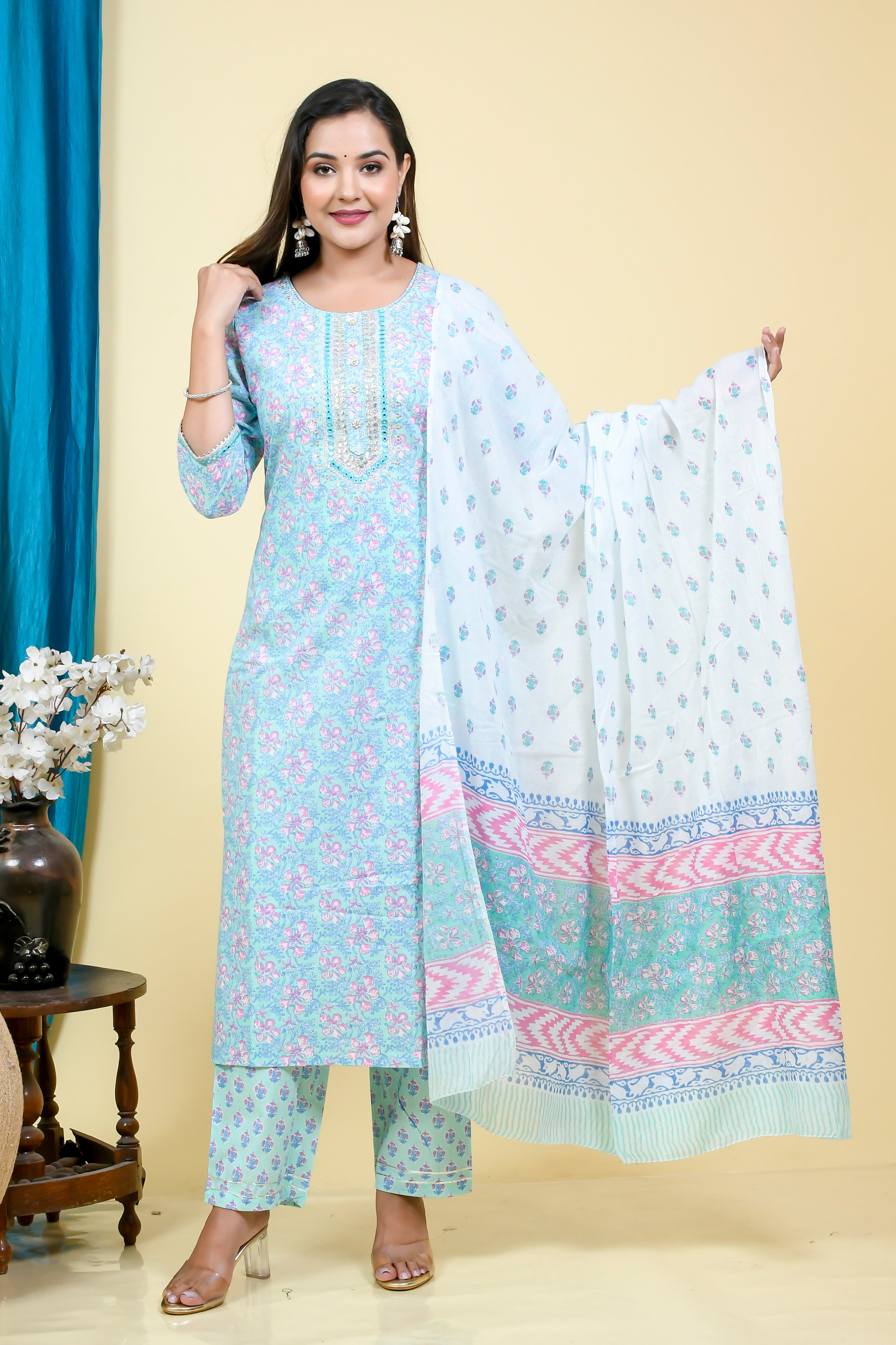 Blue Floral Kurta Set