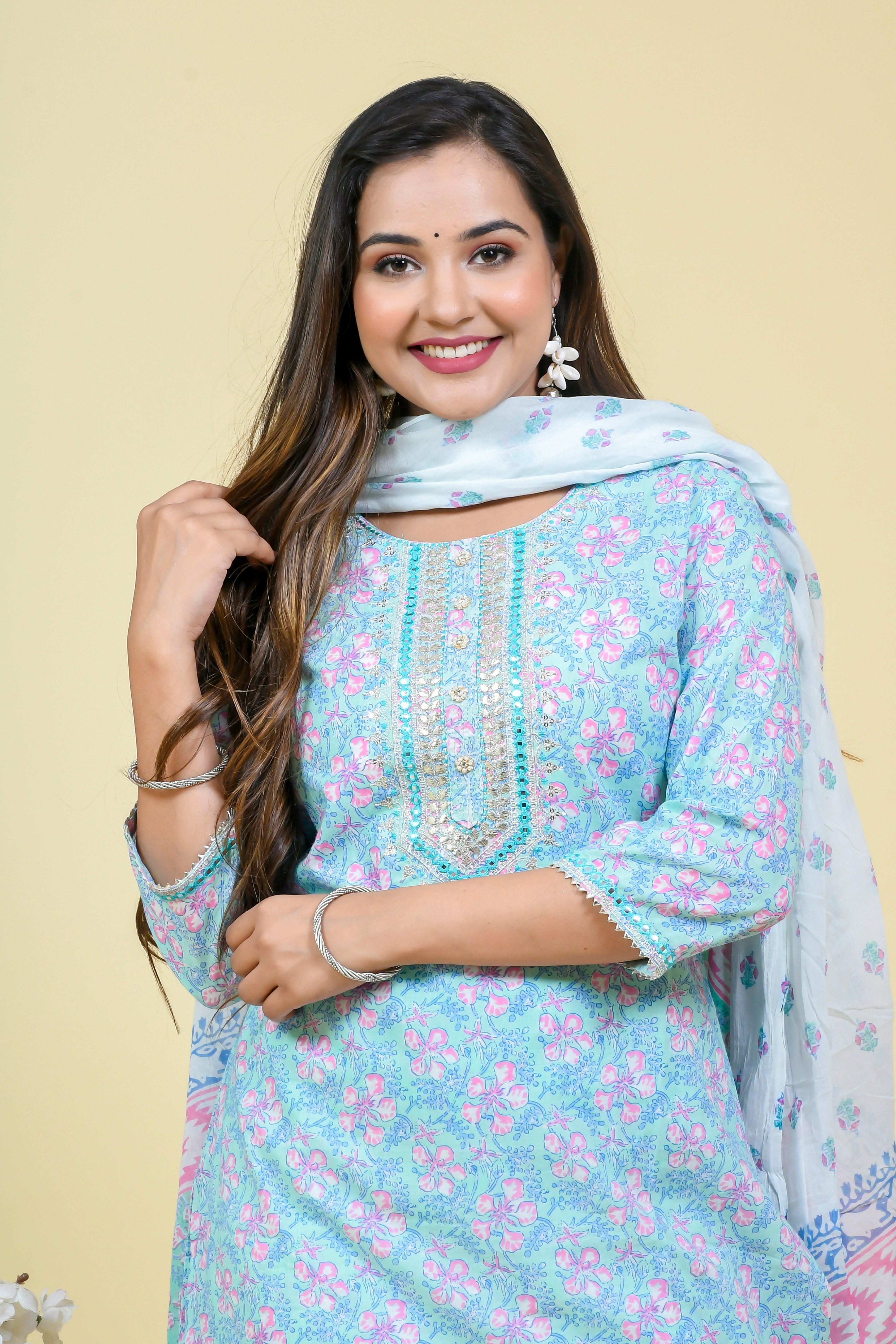 Blue Floral Kurta Set