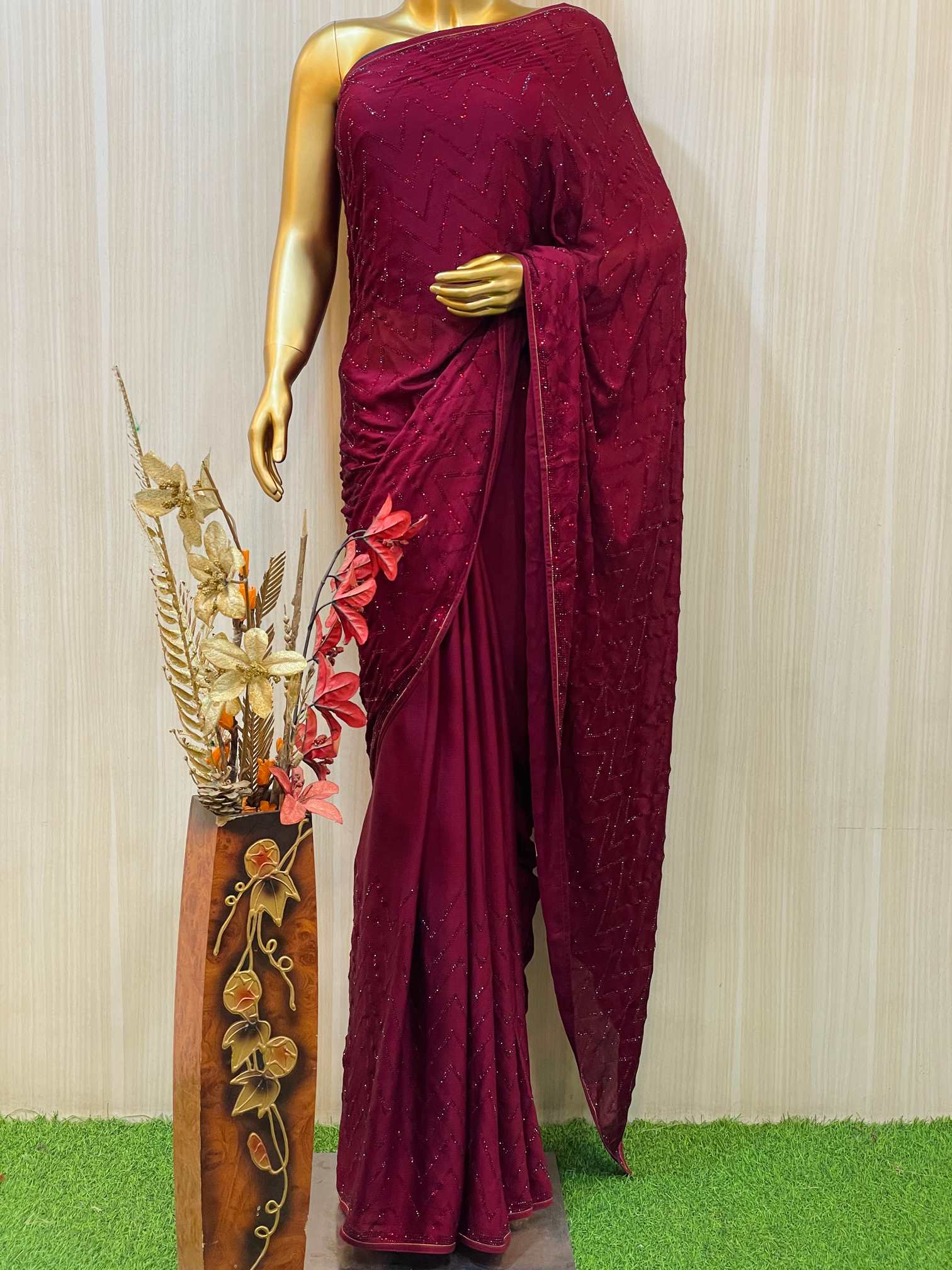 Marala Maroon Crepe Saree