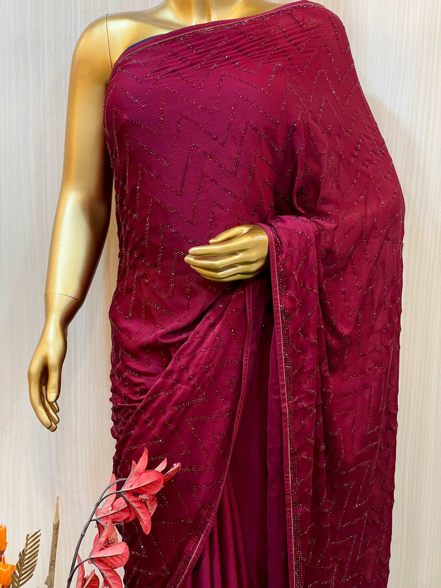 Marala Maroon Crepe Saree