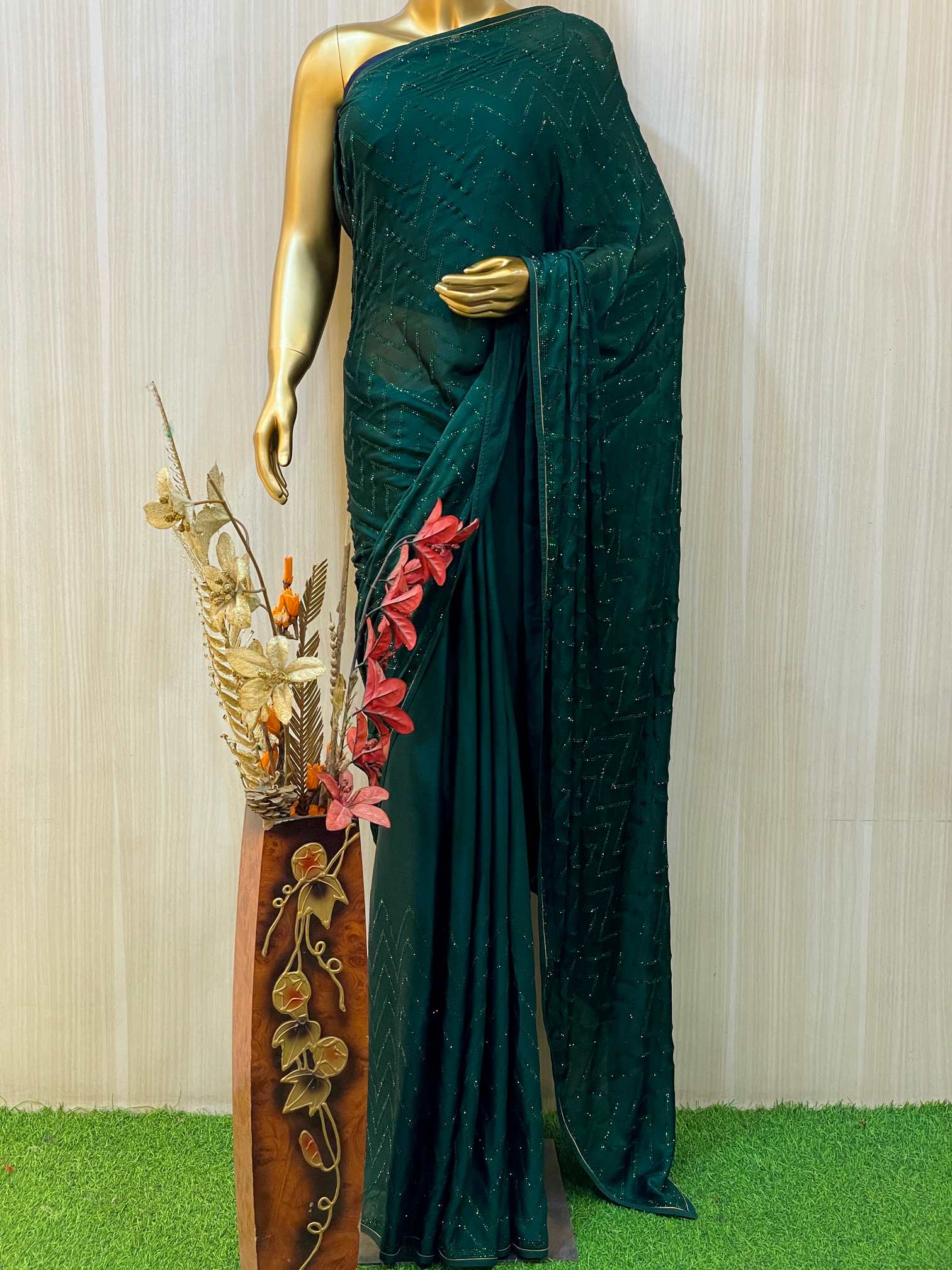 Marala Green Crepe Saree