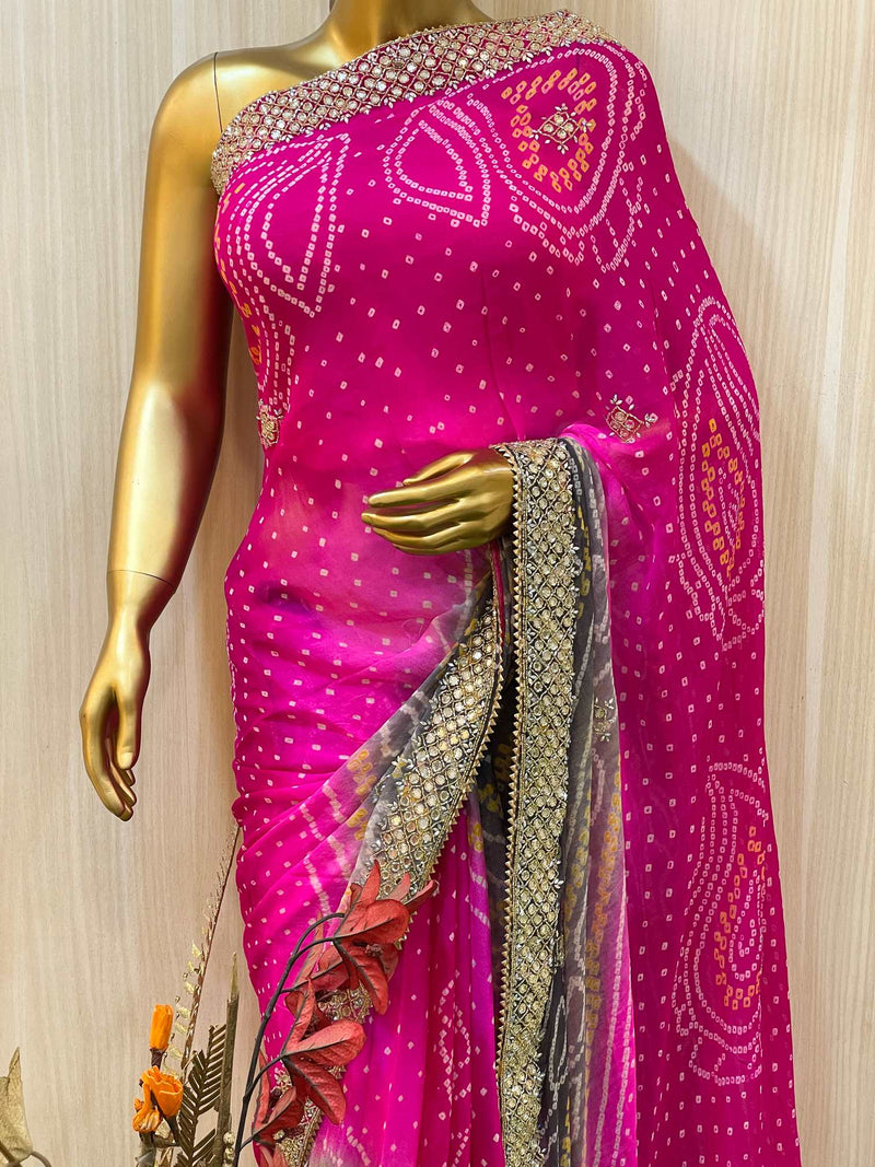 Bandhani sarees 2025 with kundan work