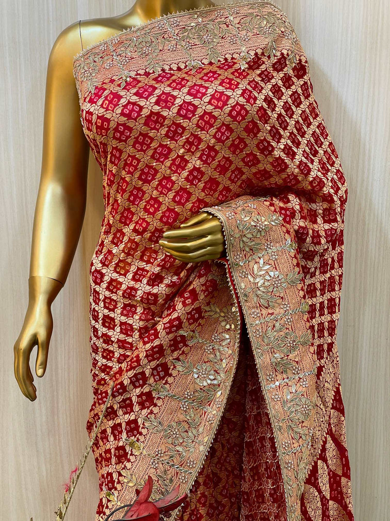 Mayra Red Bandhani Saree