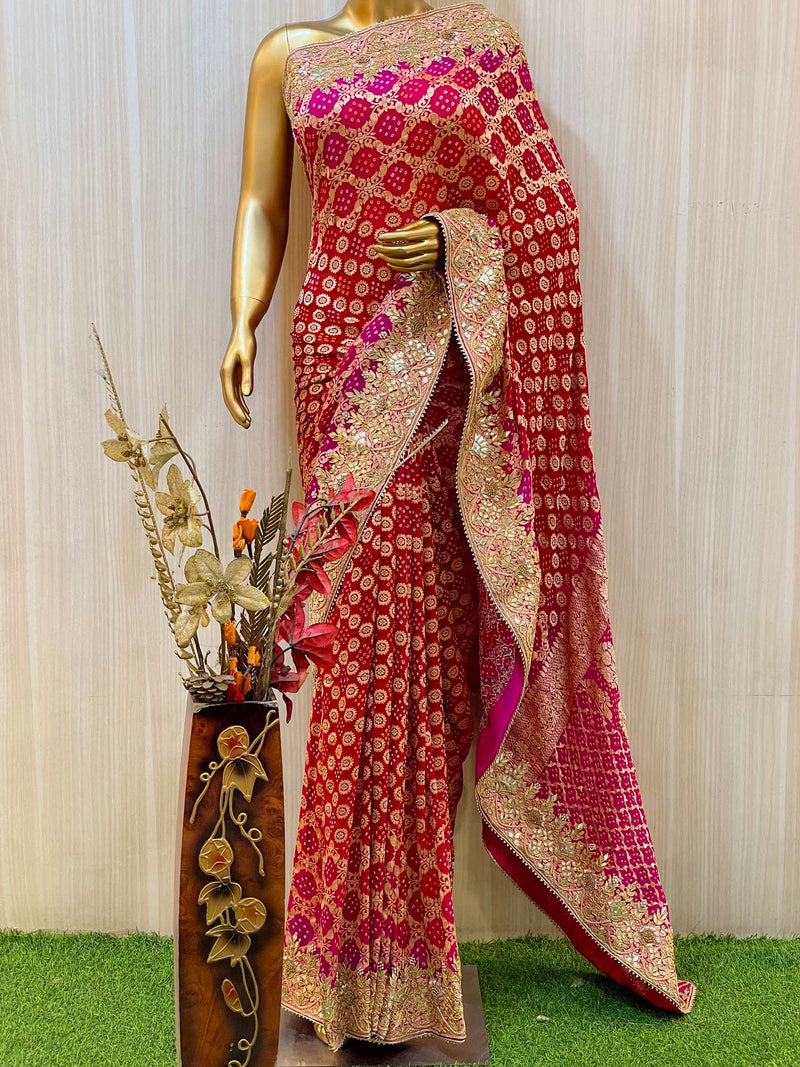 New Silk Bandhani Saree and border bandhani Saree With | Indian bandhani  sadi | new design