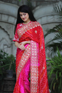 Buy Ruby Red Bandhani Saree online-Karagiri