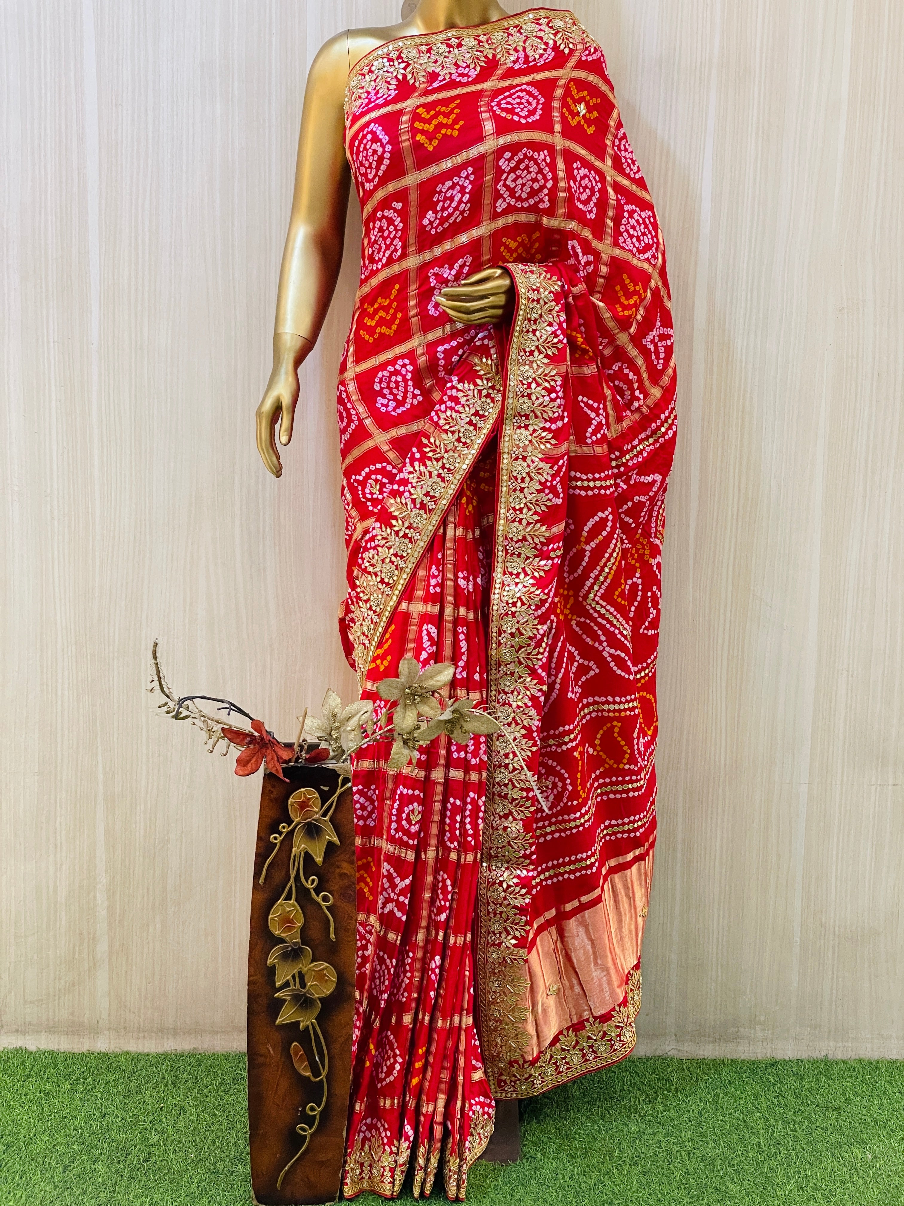 Bhavisha Red Gajji Silk Saree