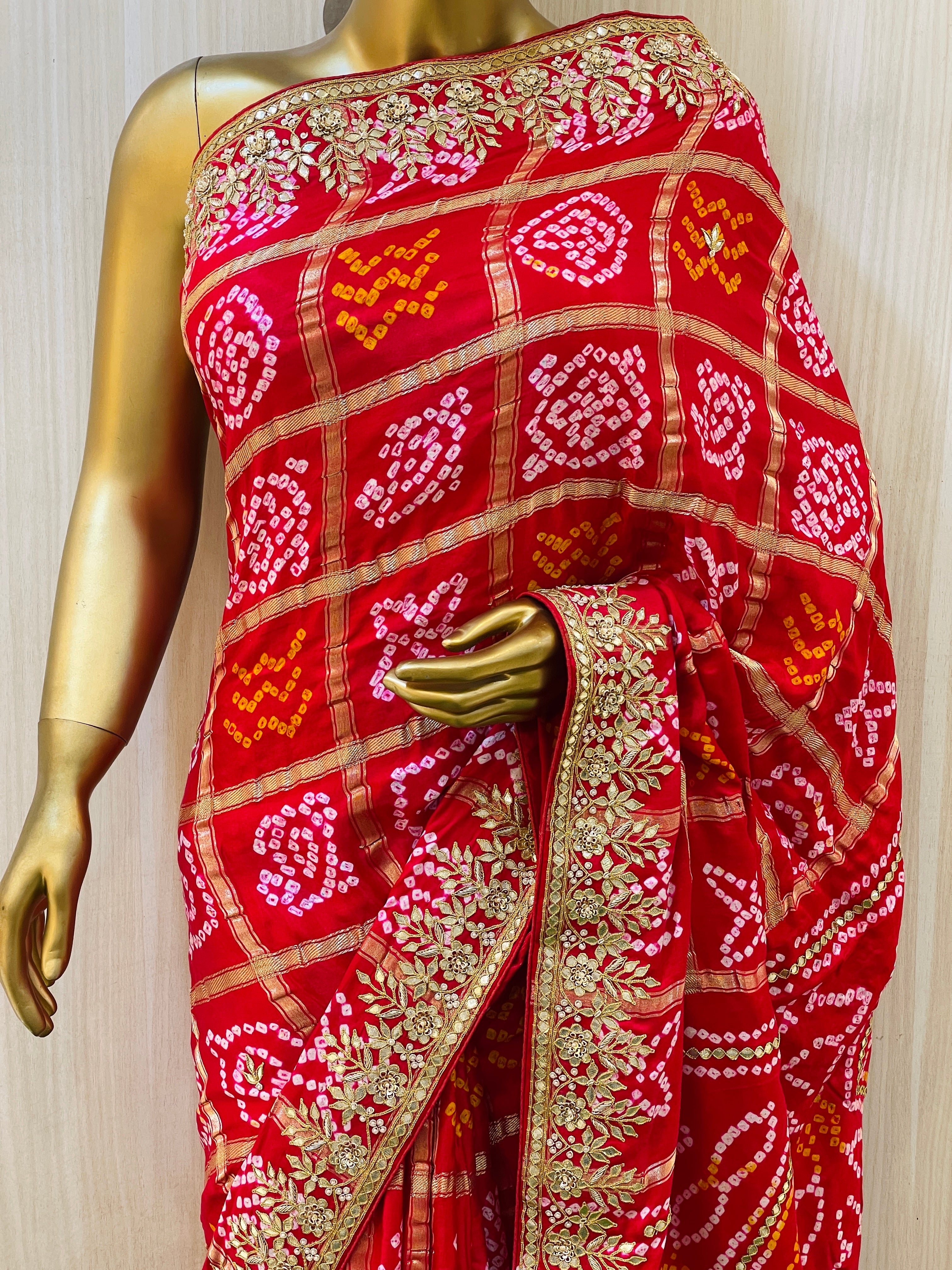 Bhavisha Red Gajji Silk Saree