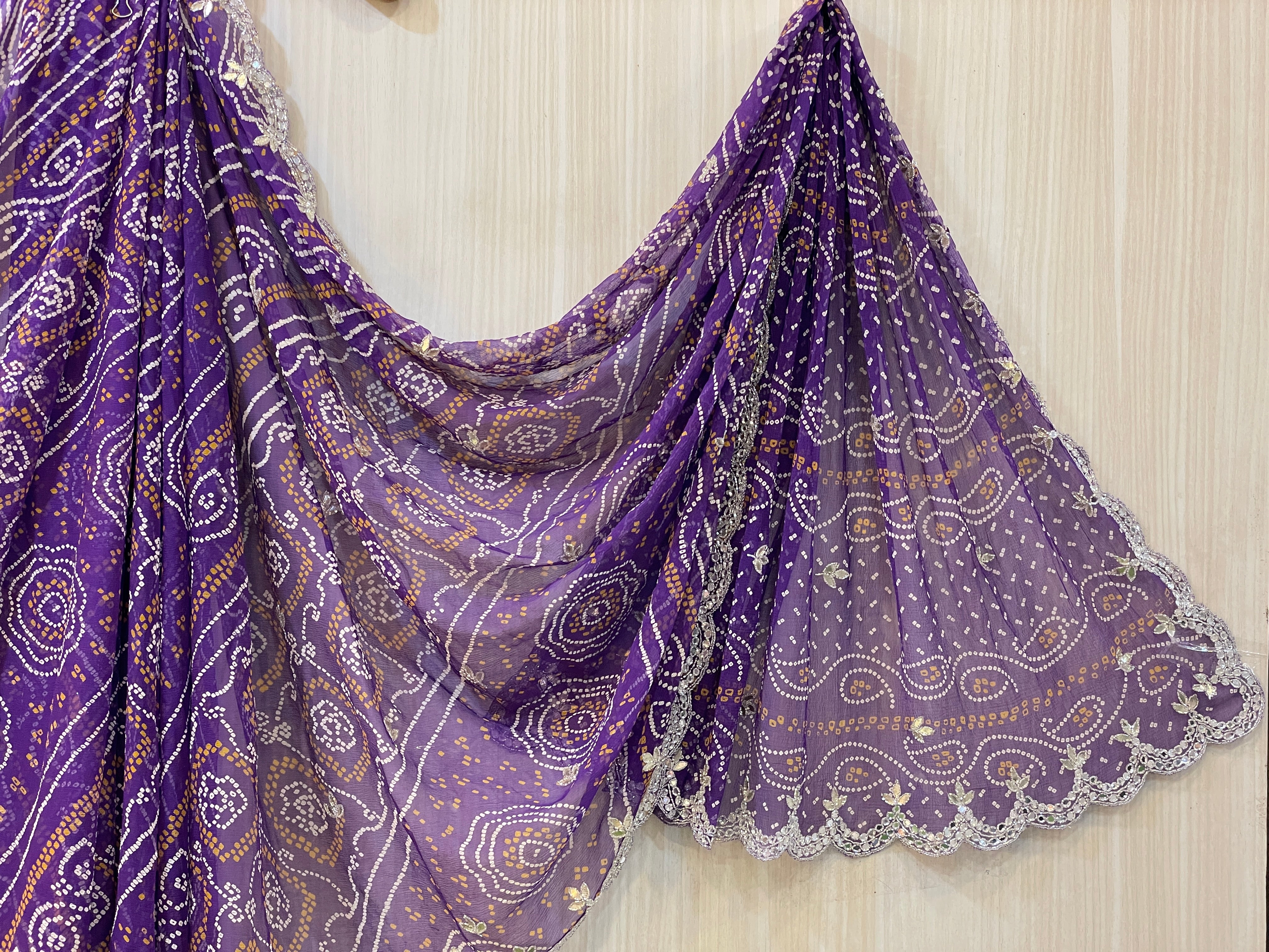 Deepika Purple bandhej Chiffon Saree