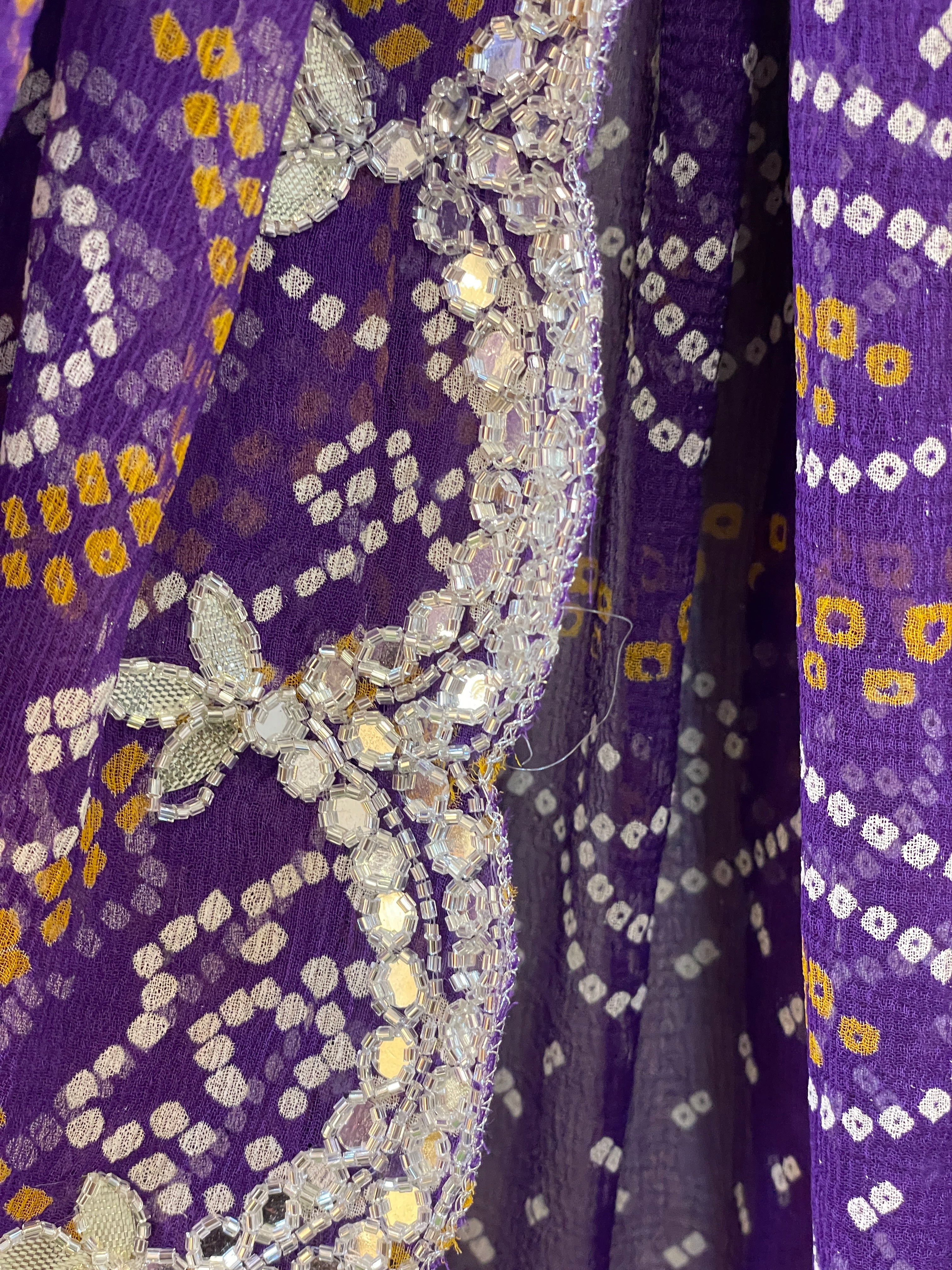 Deepika Purple bandhej Chiffon Saree