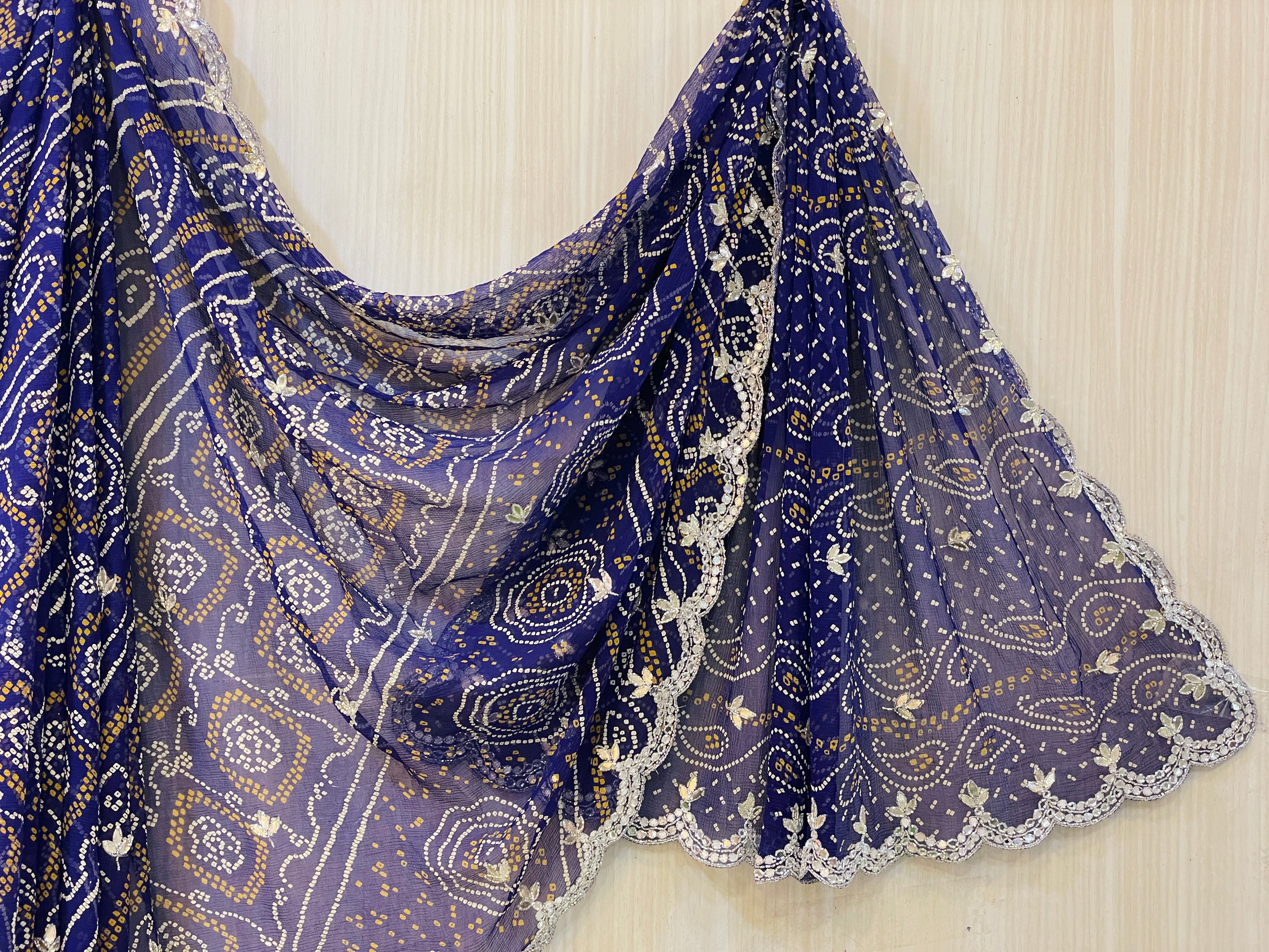 Deepika Blue bandhej Chiffon Saree