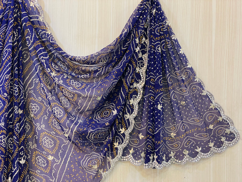 Deepika Blue bandhej Chiffon Saree