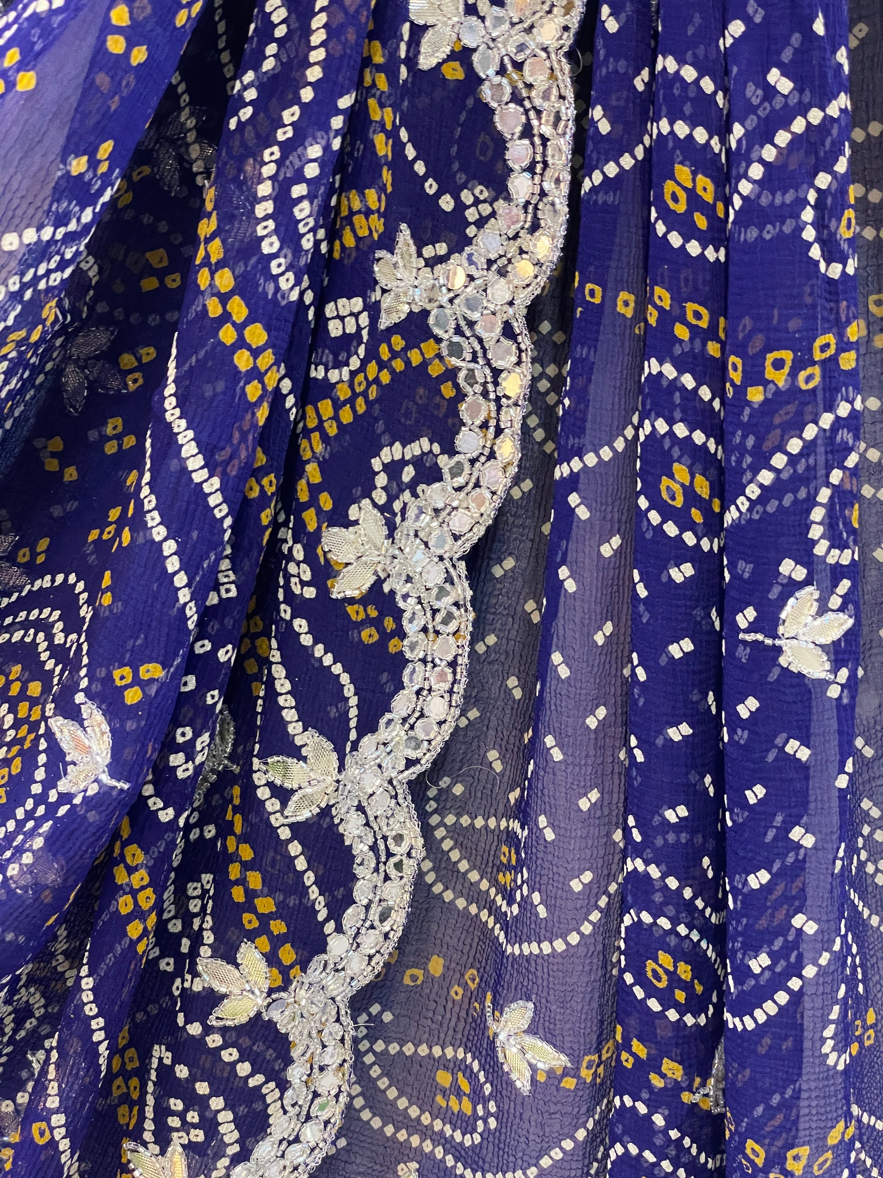Deepika Blue Bandhani Chiffon Saree