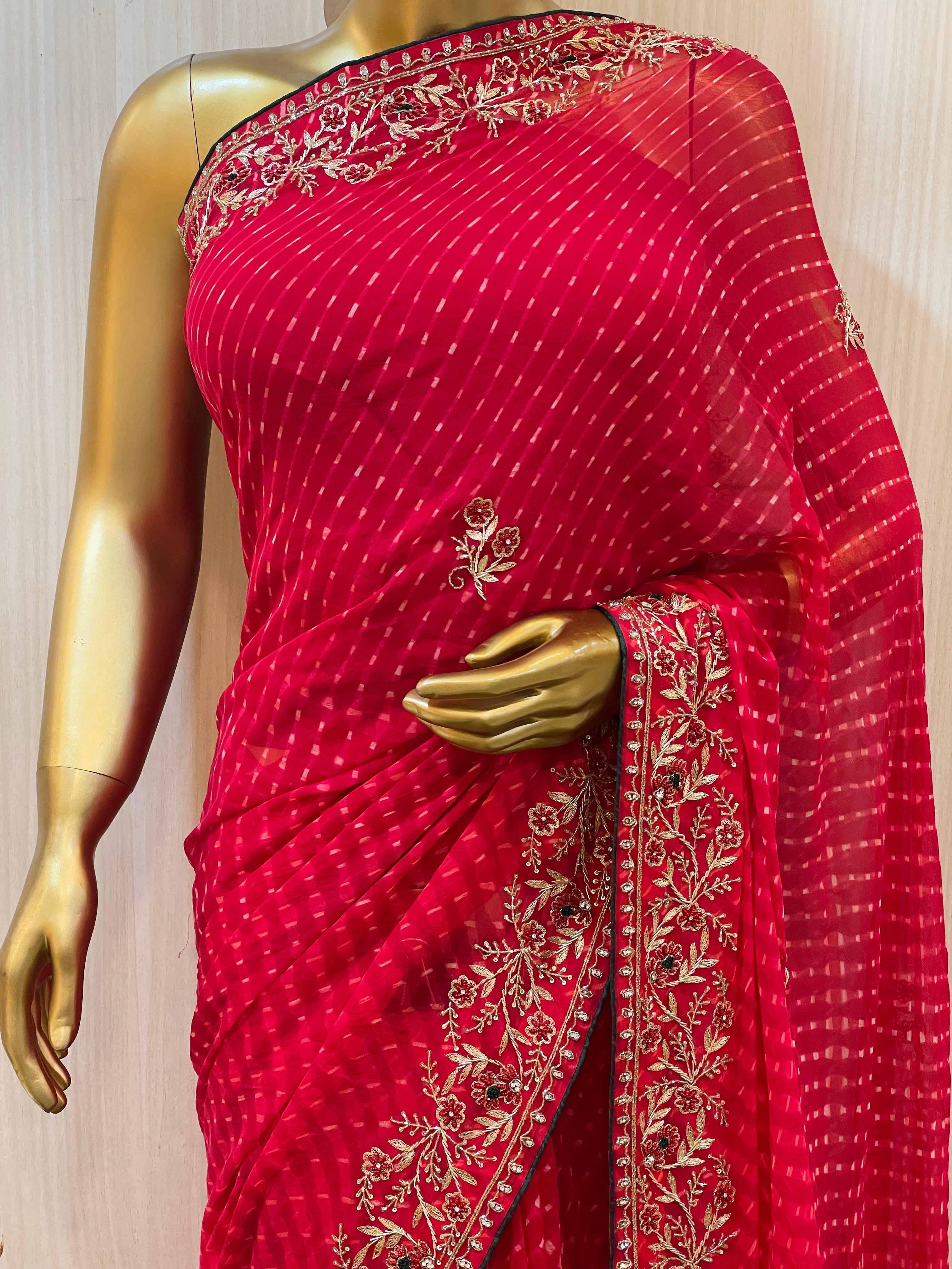 Rishika Red Leheriya Saree