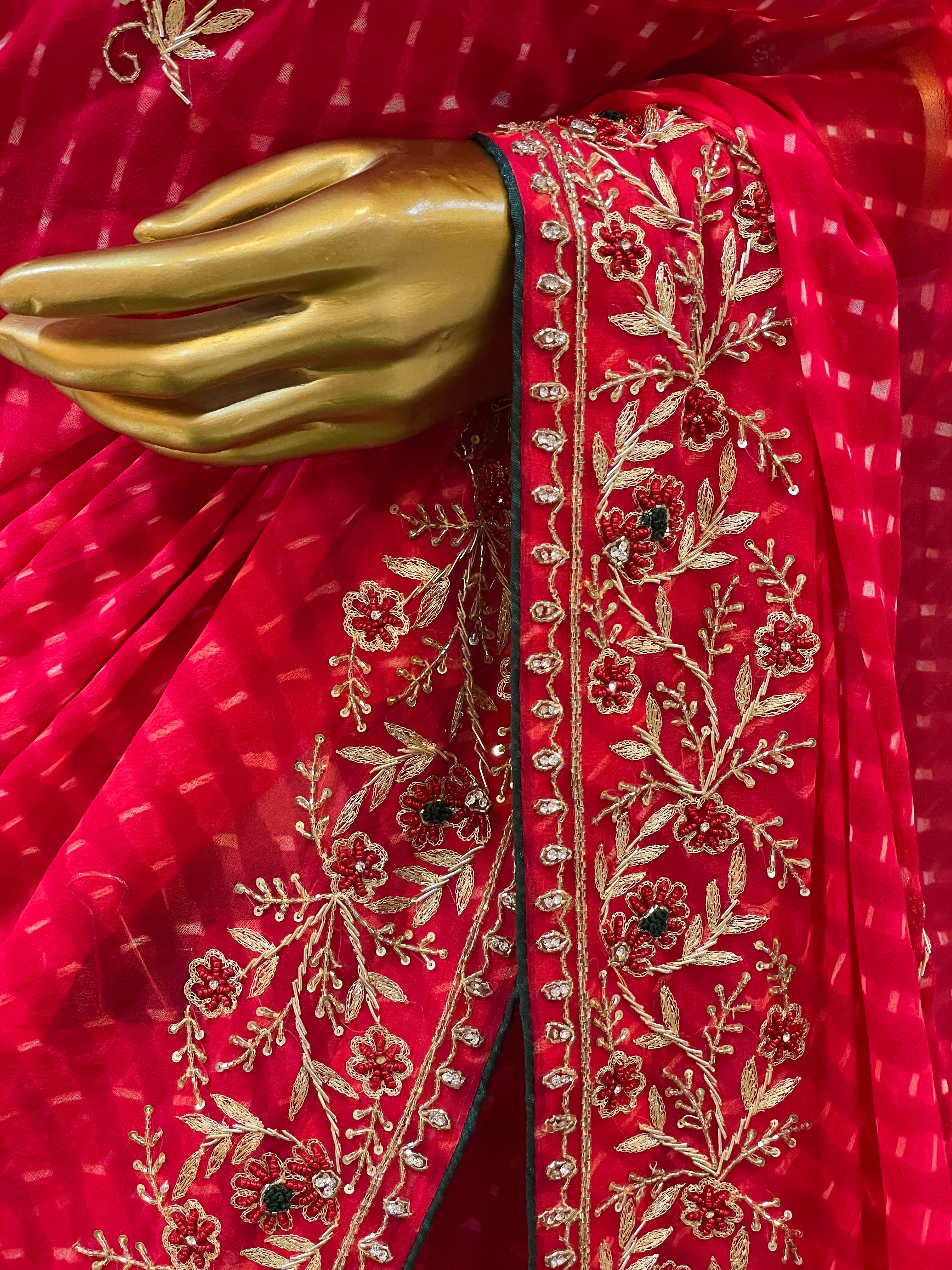 Rishika Red Leheriya Saree