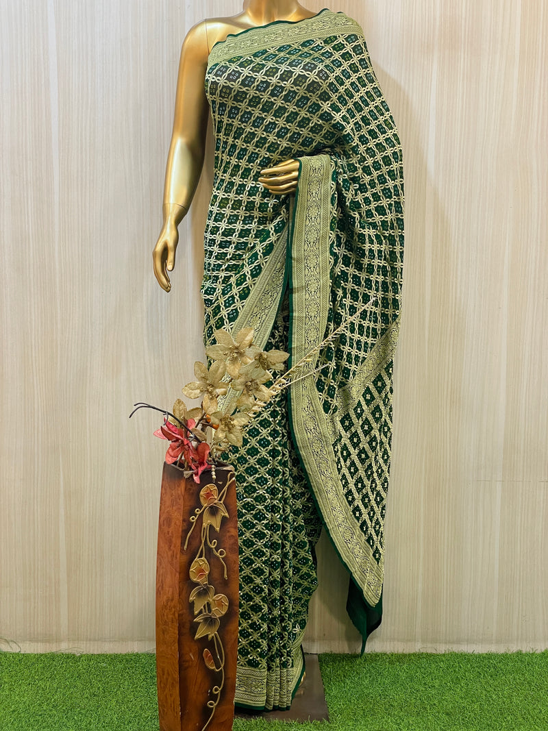 Shamu Khadi Geogette Bandhani Saree