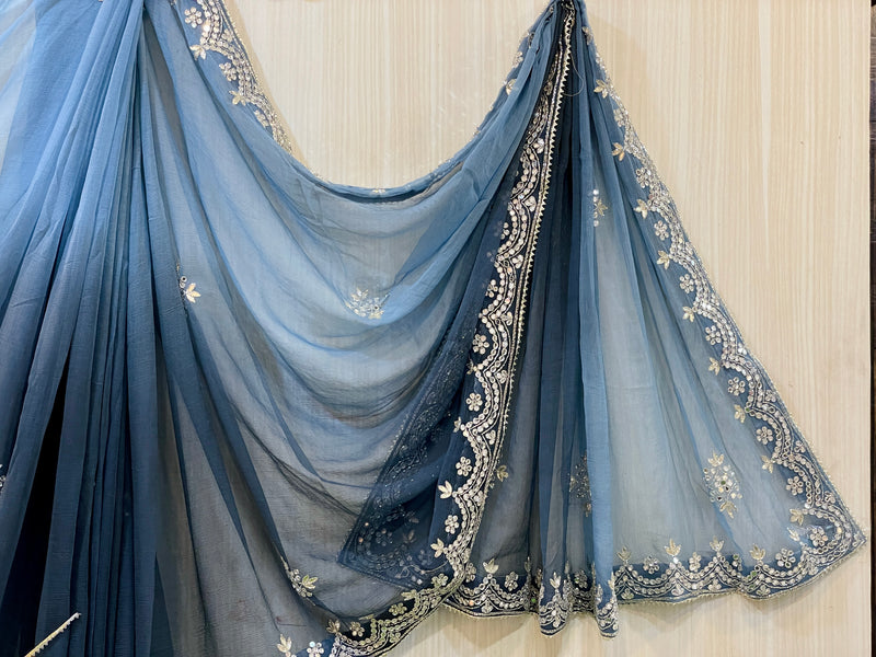 Katrina Blue Chiffon Saree