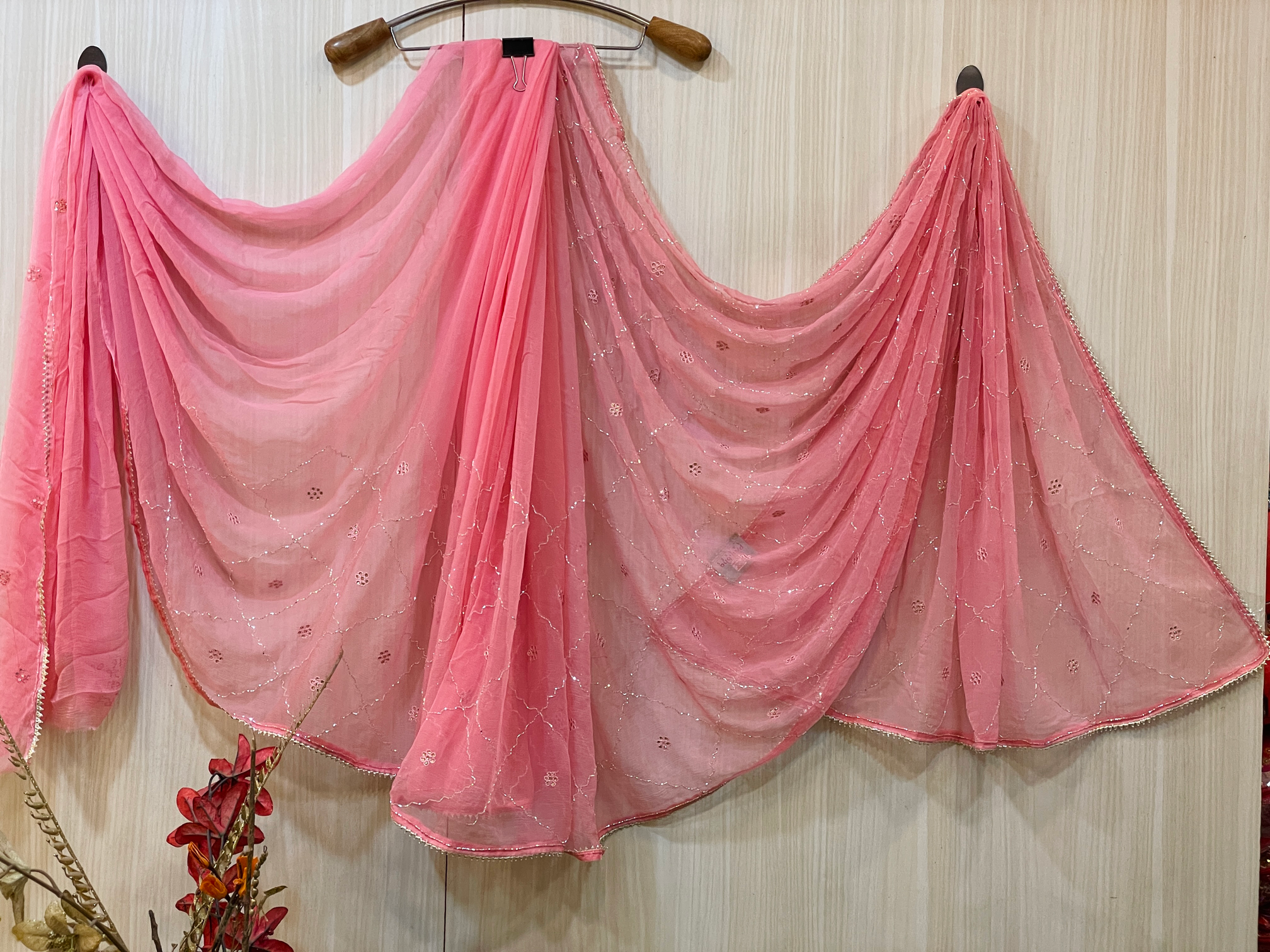 Anushri Pink Chiffon Saree