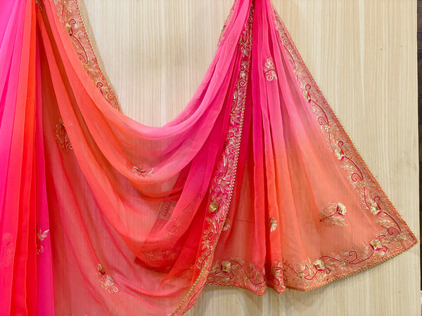 Purvi Pink and Orange Chiffon Saree