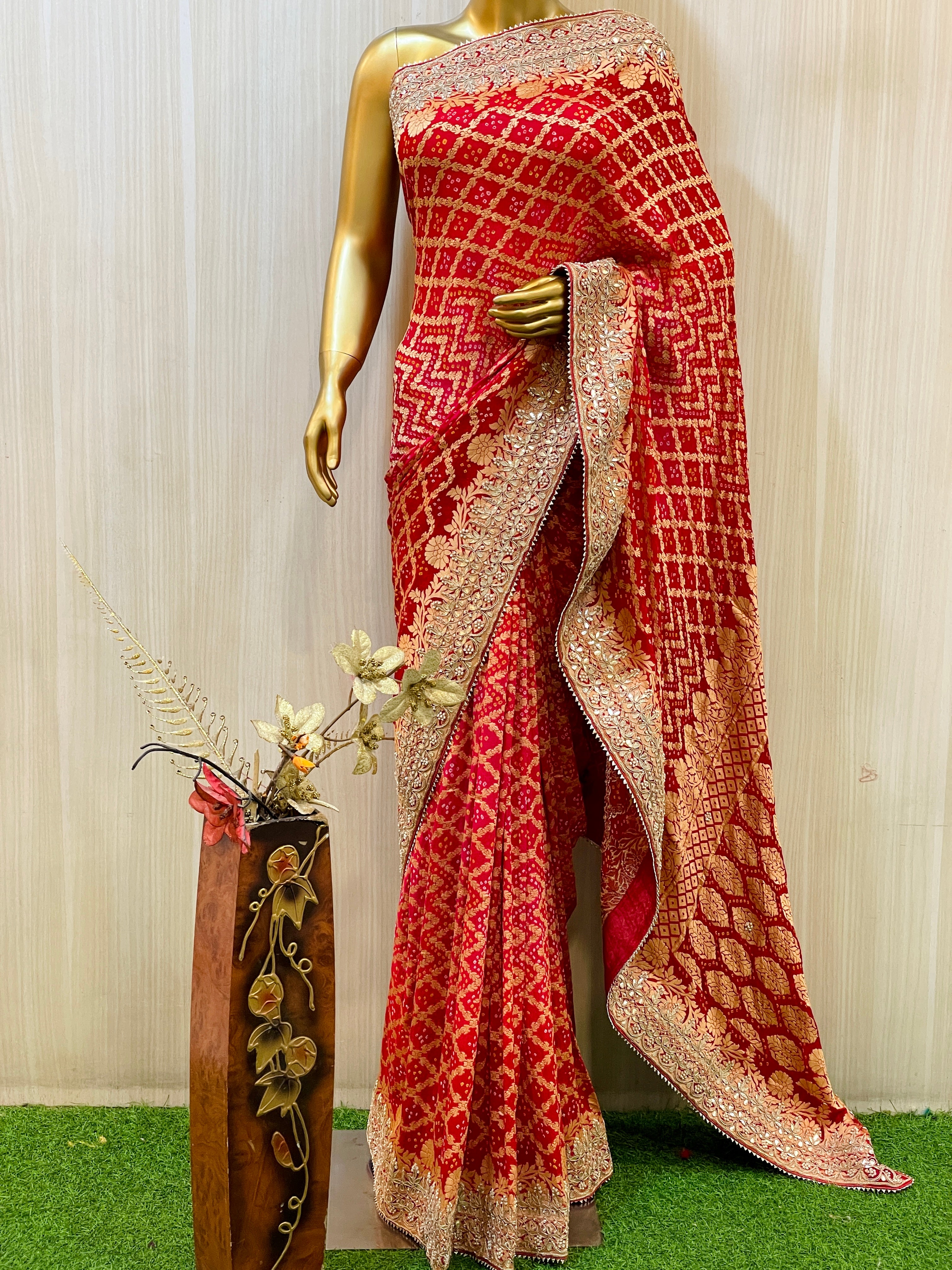 Dixi Khadi Geogette Bandhani Saree