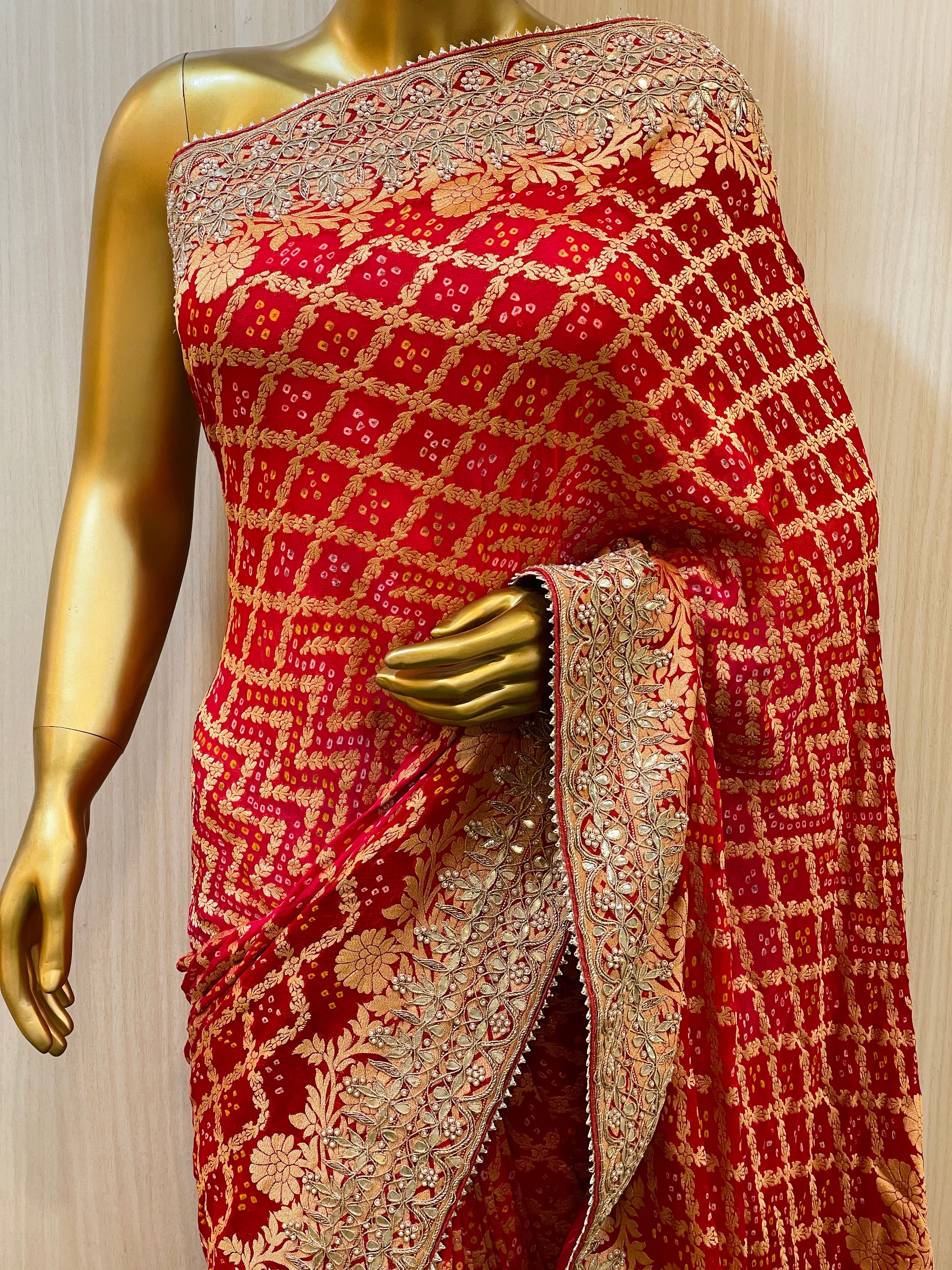 Dixi Khadi Geogette Bandhani Saree