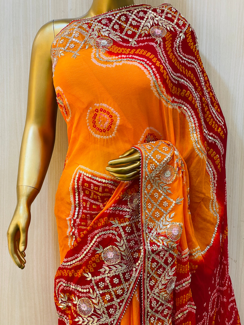 Teena Peela Bandhani Saree