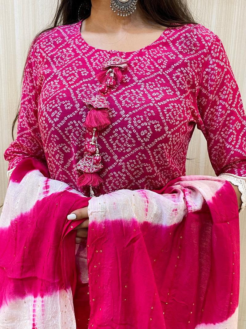 Pink Bandhani Kurta Set