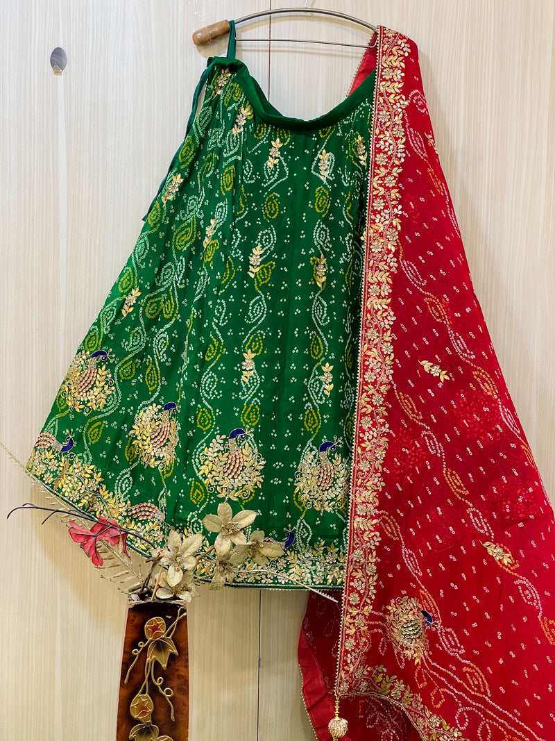 Munazir  Green Bandhani Lehenga