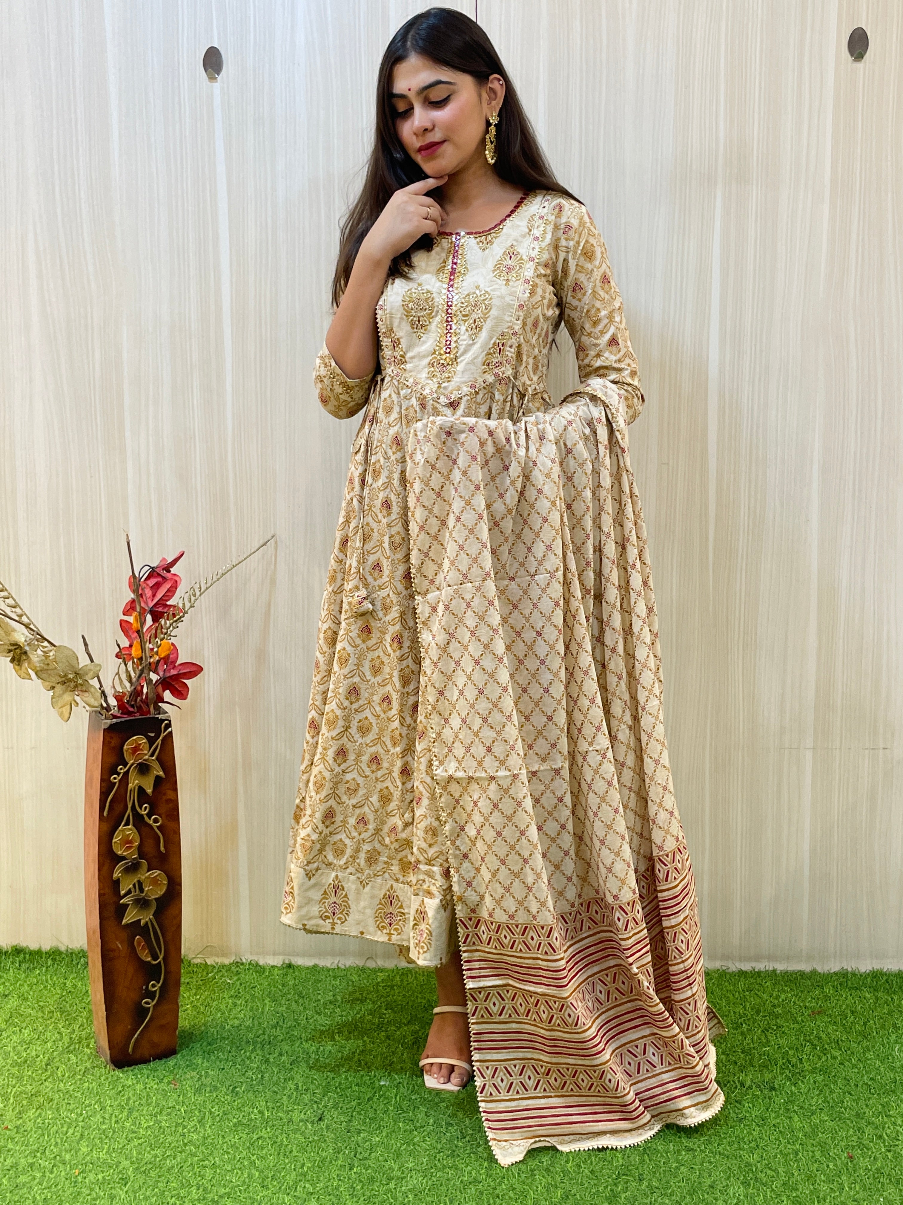 Beige Anarkali Kurta Set