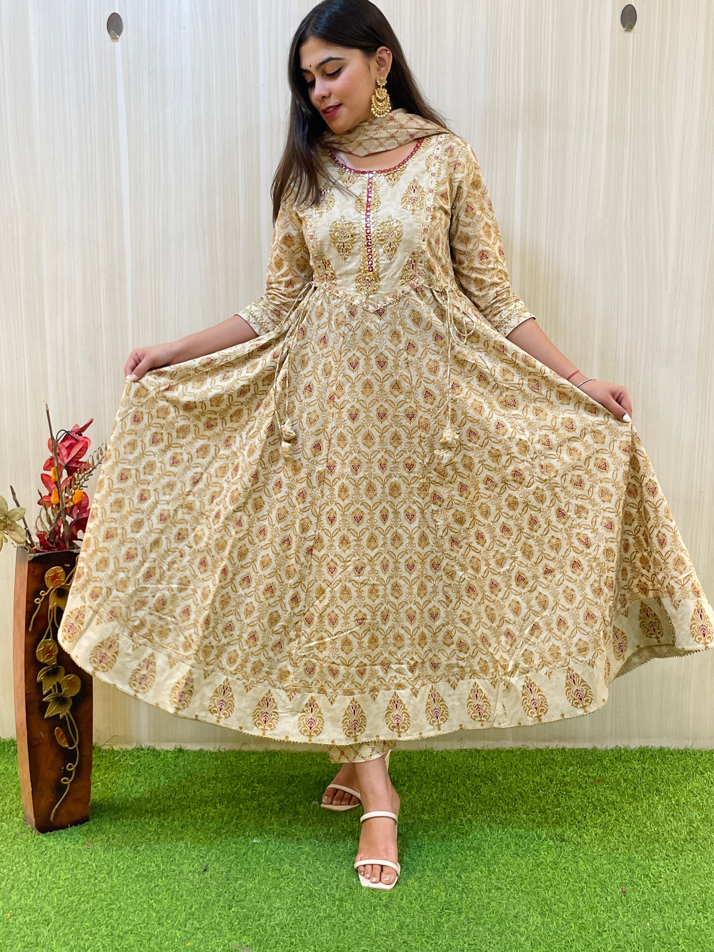 Beige Anarkali Kurta Set