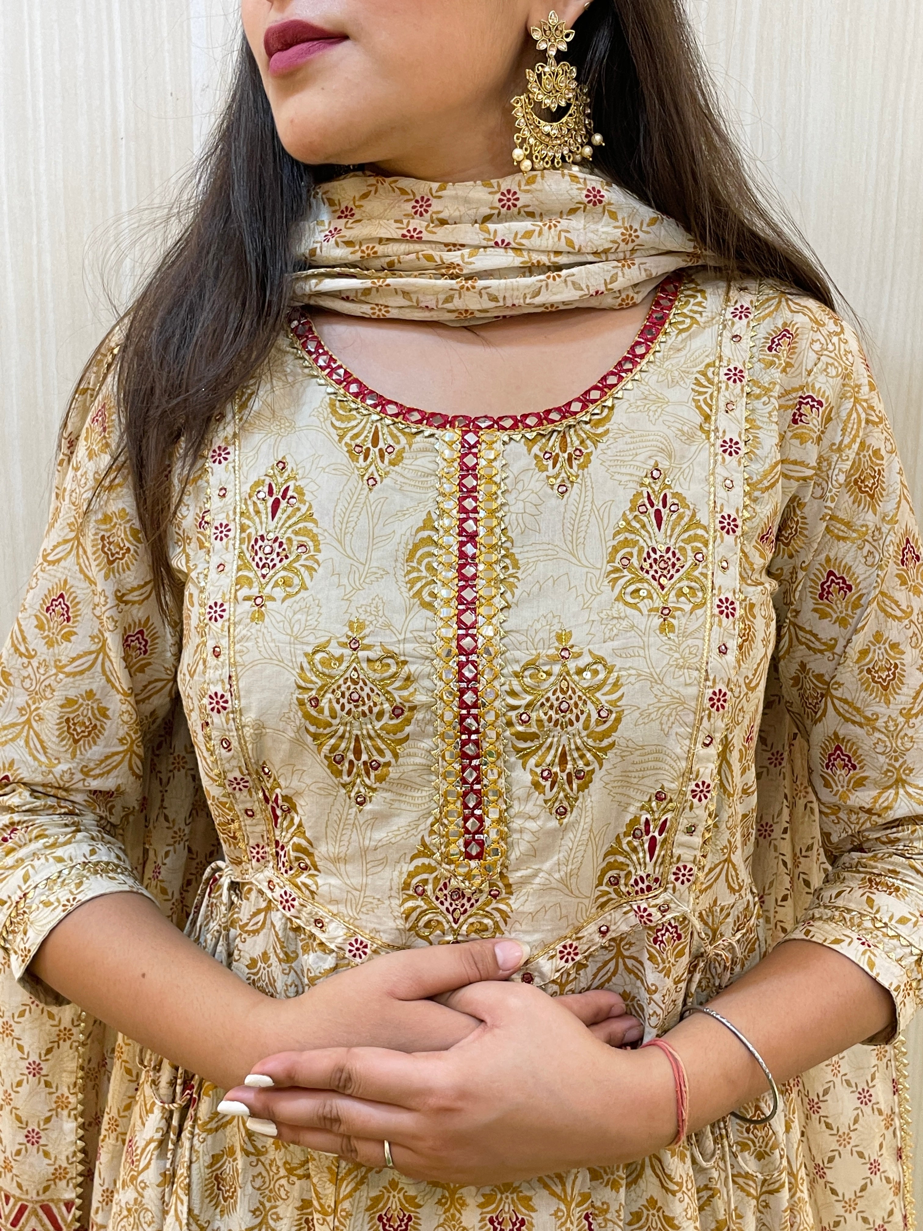 Beige Anarkali Kurta Set