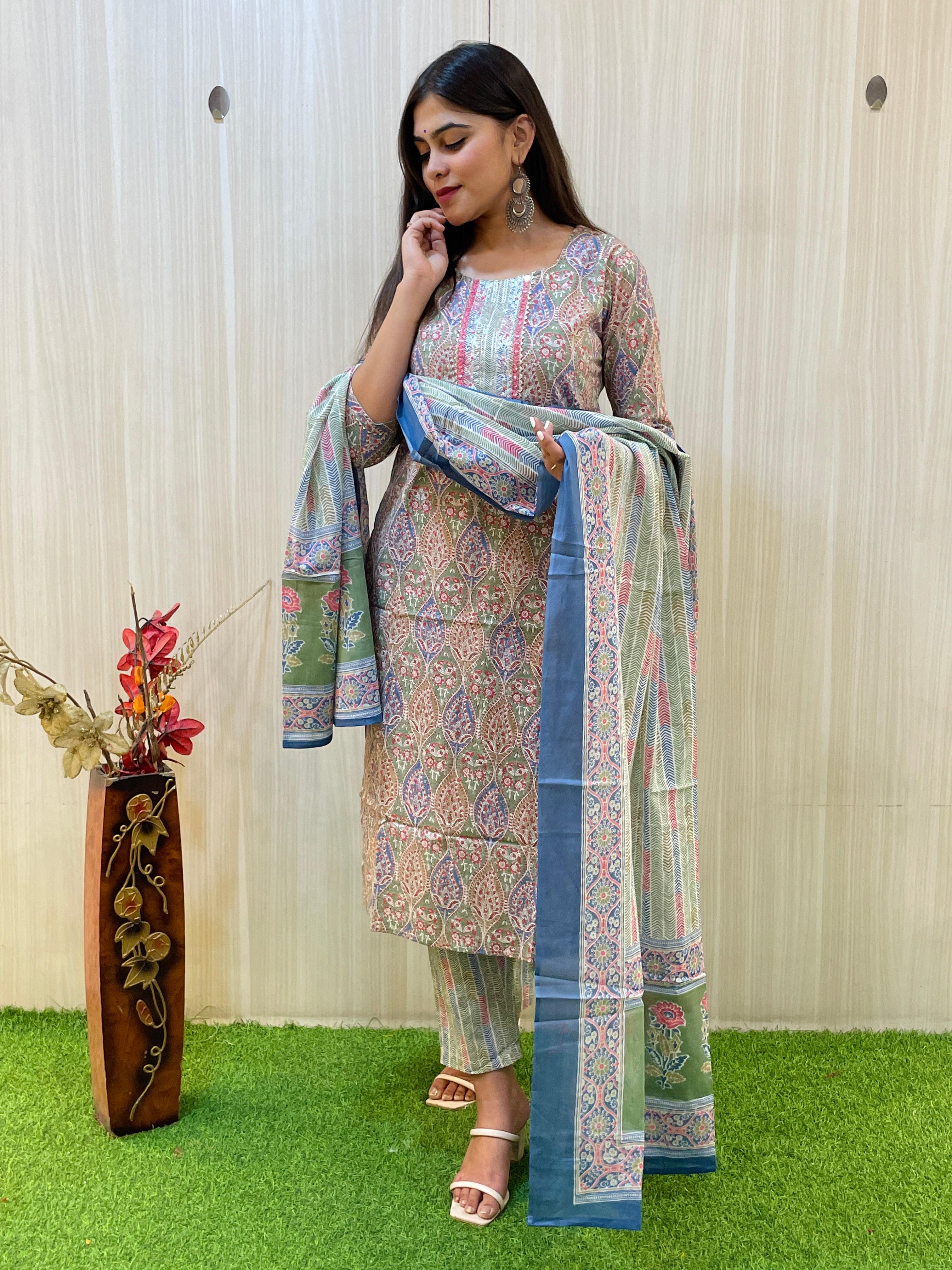 Multicolor Cotton Kurta Set