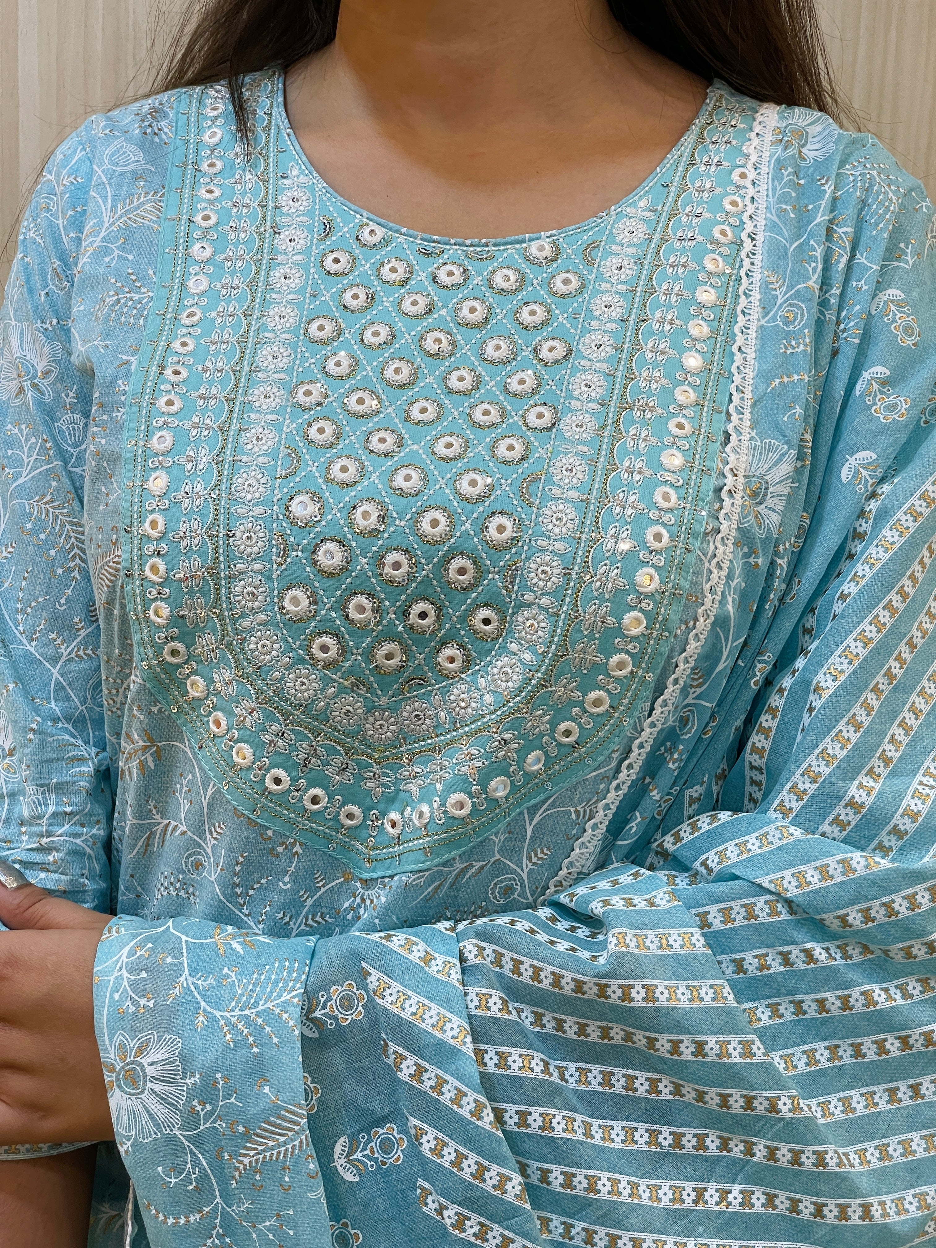 Sky Blue Color Floral Printed Kurta Set