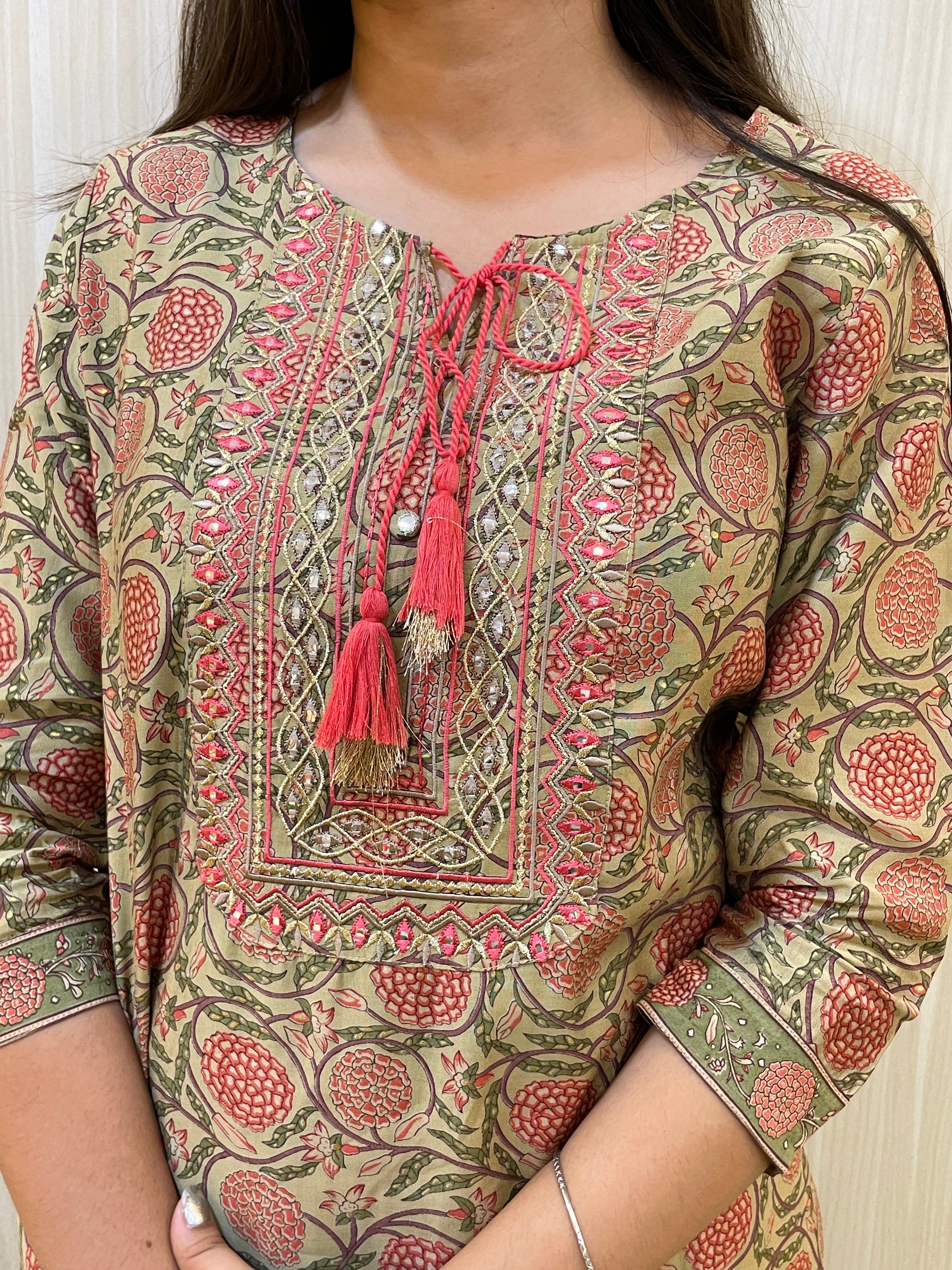 Pastel Beige Color Floral Printed Kurta Set