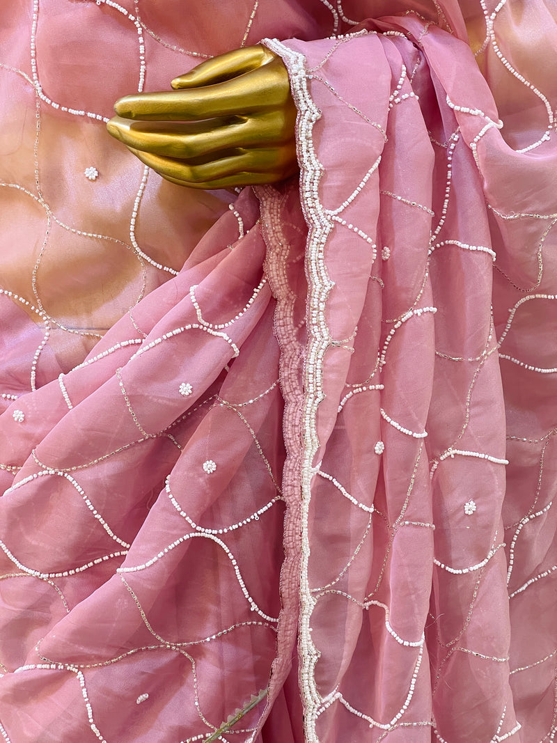 Cuna Pink Organza Saree