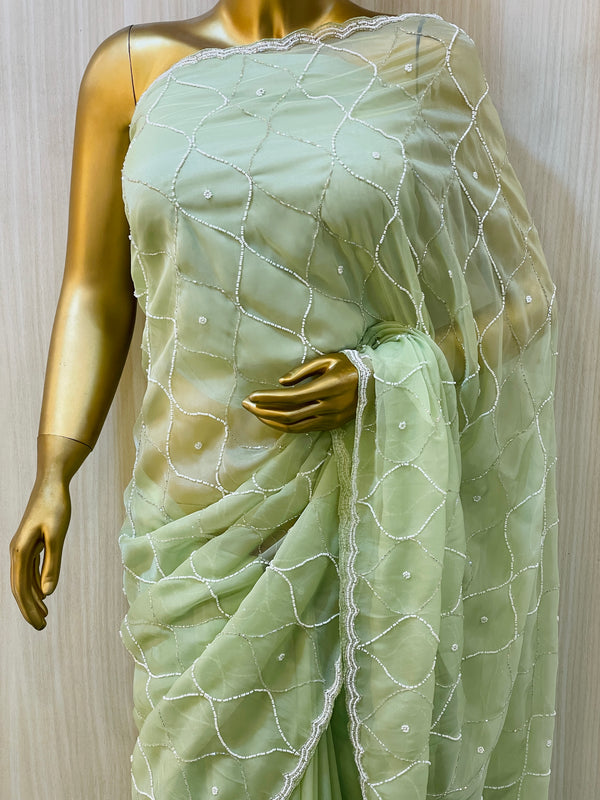 Pista Green Organza Saree