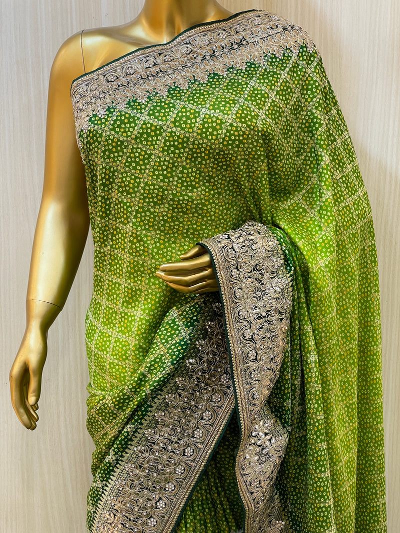 Rishika Green Bandhani Saree